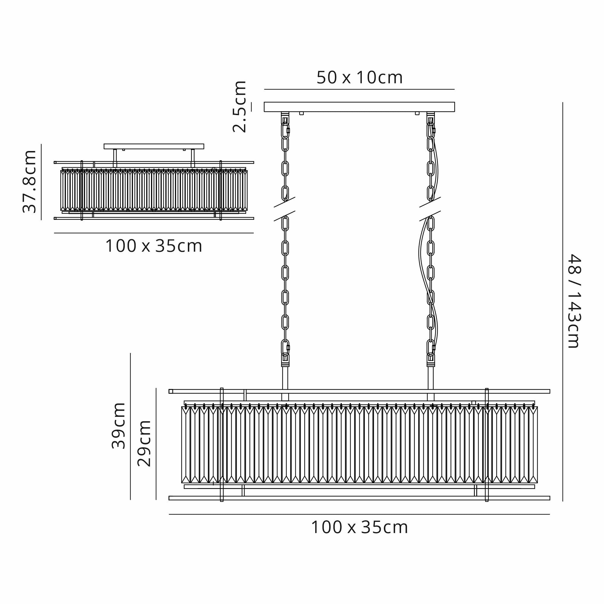 Fabula Oakhurst 7 Light Oval Pendant - Antique Brass & Clear Glass