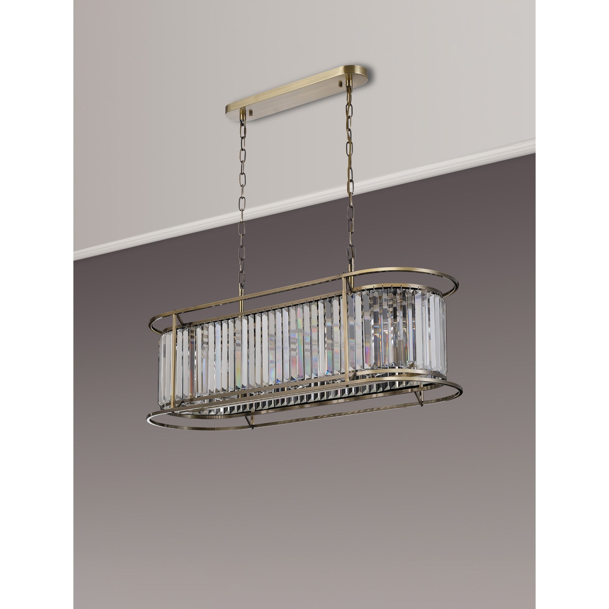 Fabula Oakhurst 7 Light Oval Pendant - Antique Brass & Clear Glass