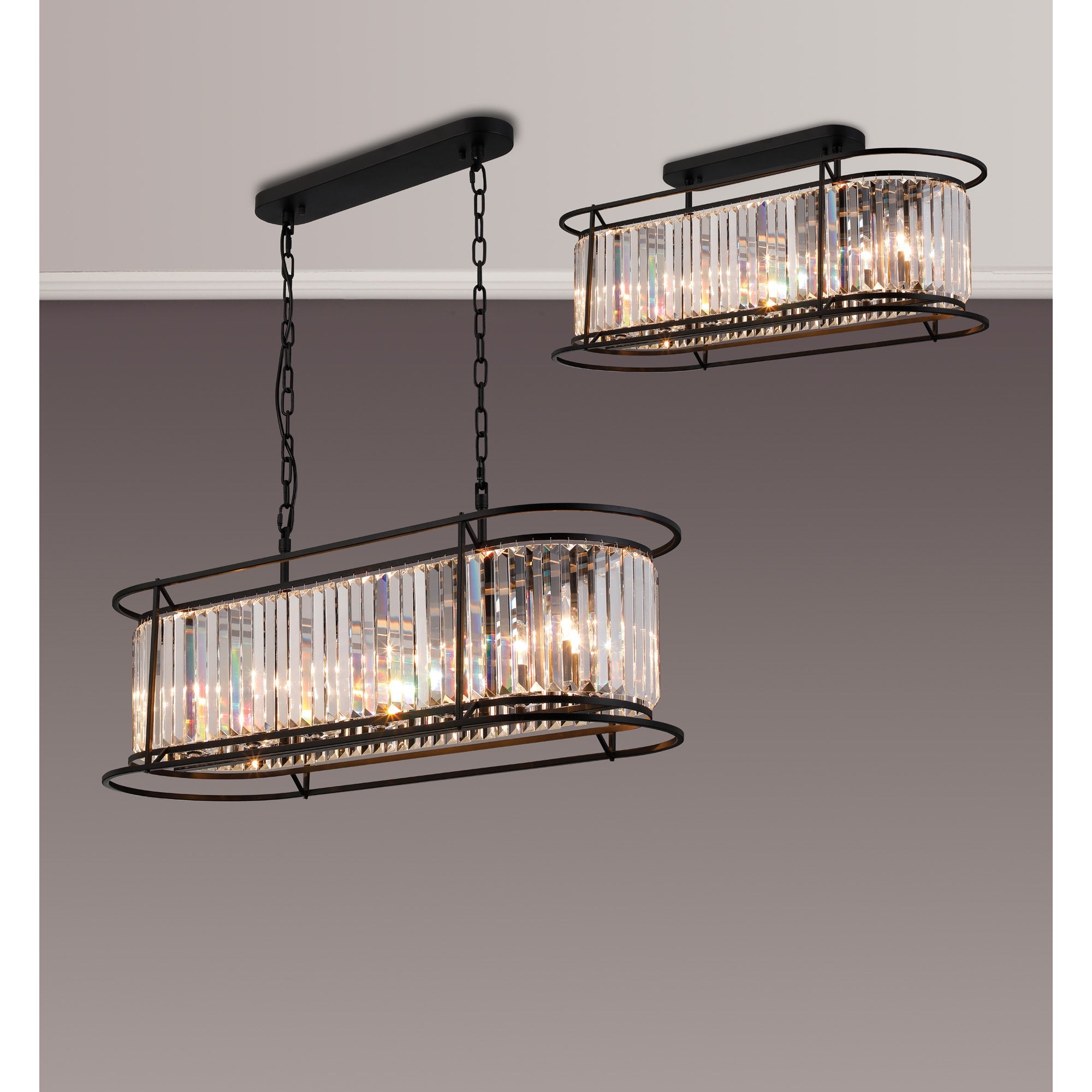Fabula Oakhurst 7 Light Oval Pendant - Satin Black & Clear Glass
