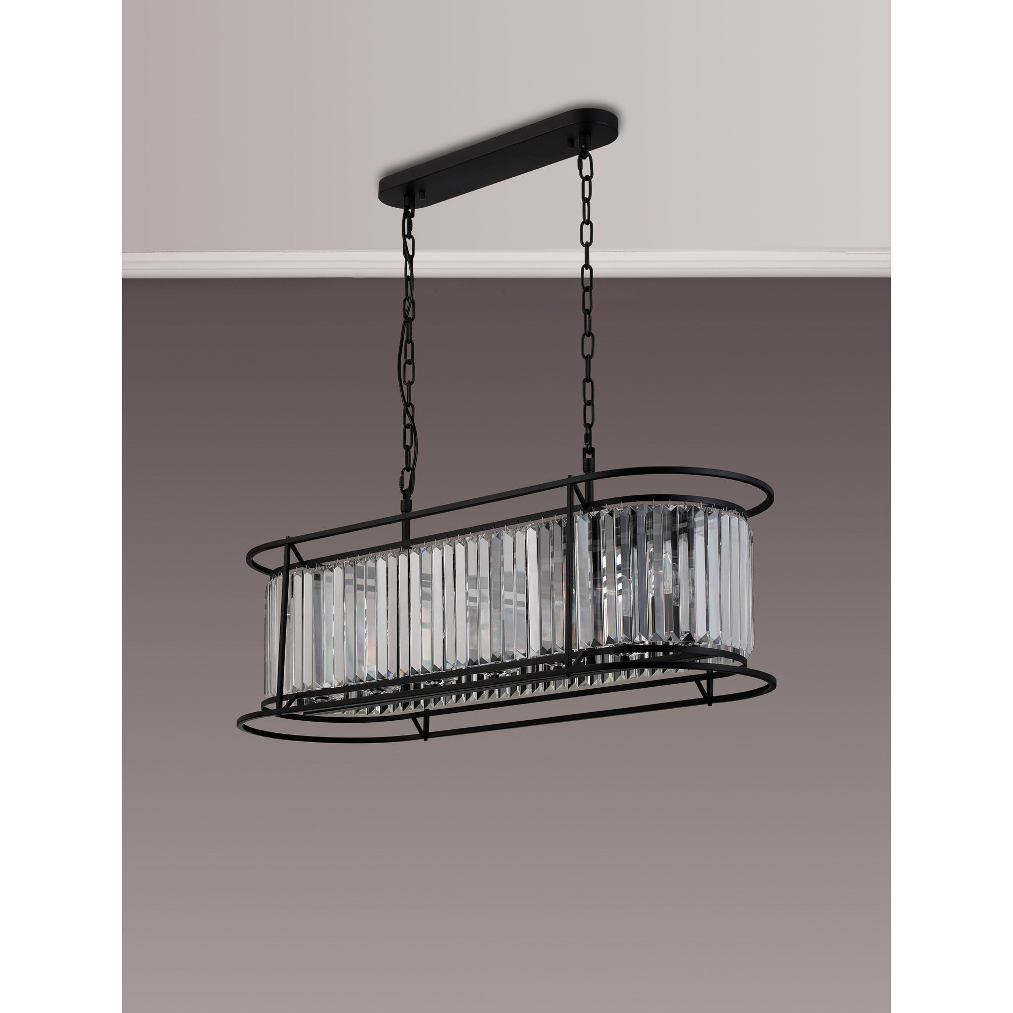 Fabula Oakhurst 7 Light Oval Pendant - Satin Black & Clear Glass