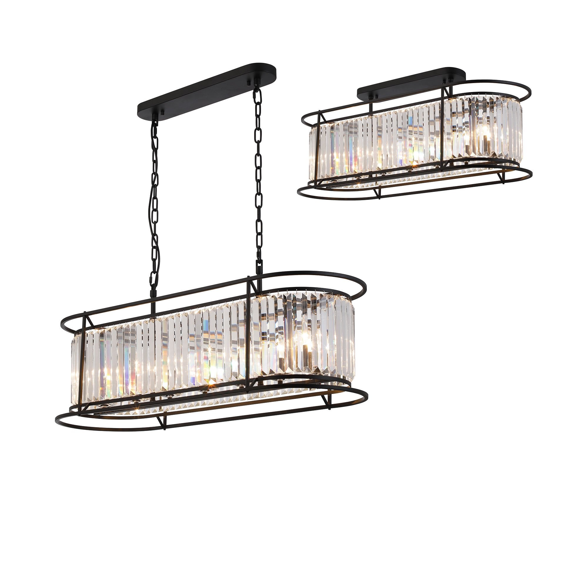 Fabula Oakhurst 7 Light Oval Pendant - Satin Black & Clear Glass