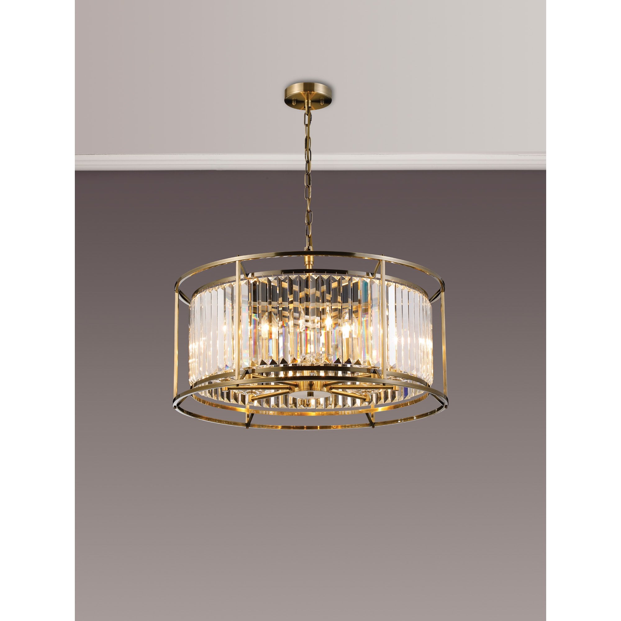 Fabula Oakhurst 8 Light Pendant/Semi-Flush Light - Antique Brass & Clear Glass