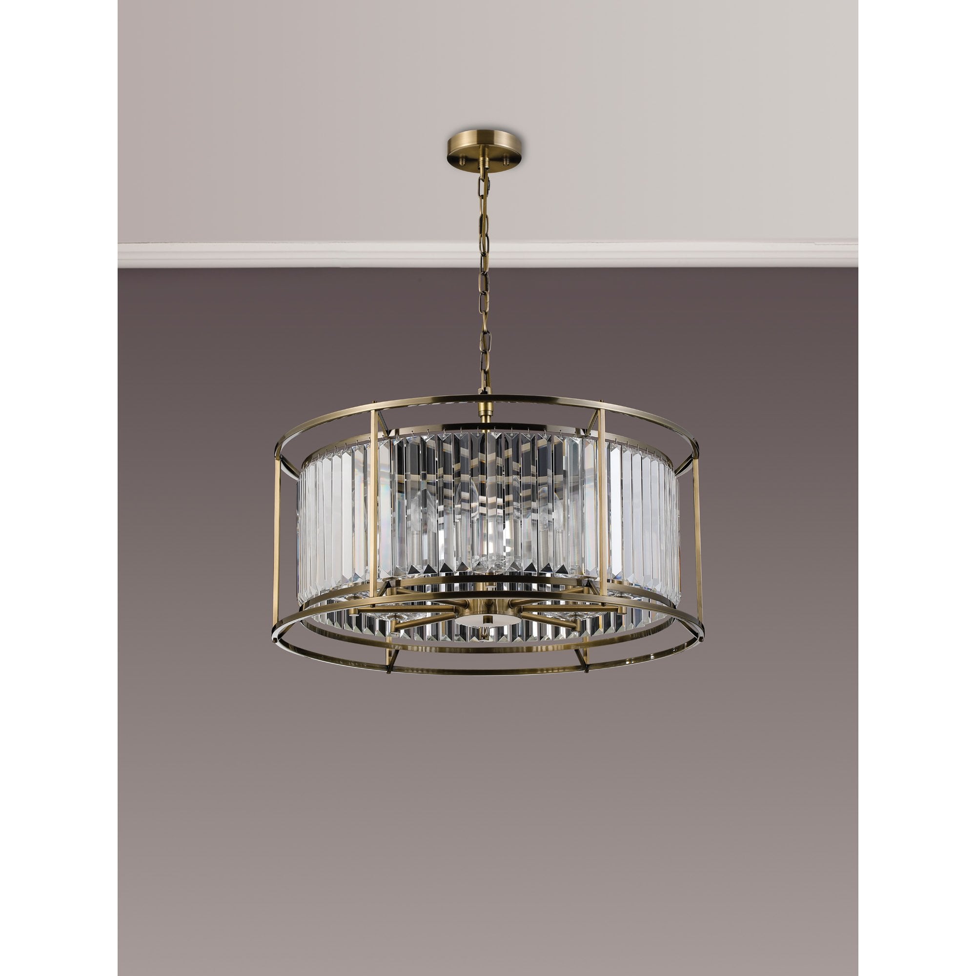 Fabula Oakhurst 8 Light Pendant/Semi-Flush Light - Antique Brass & Clear Glass