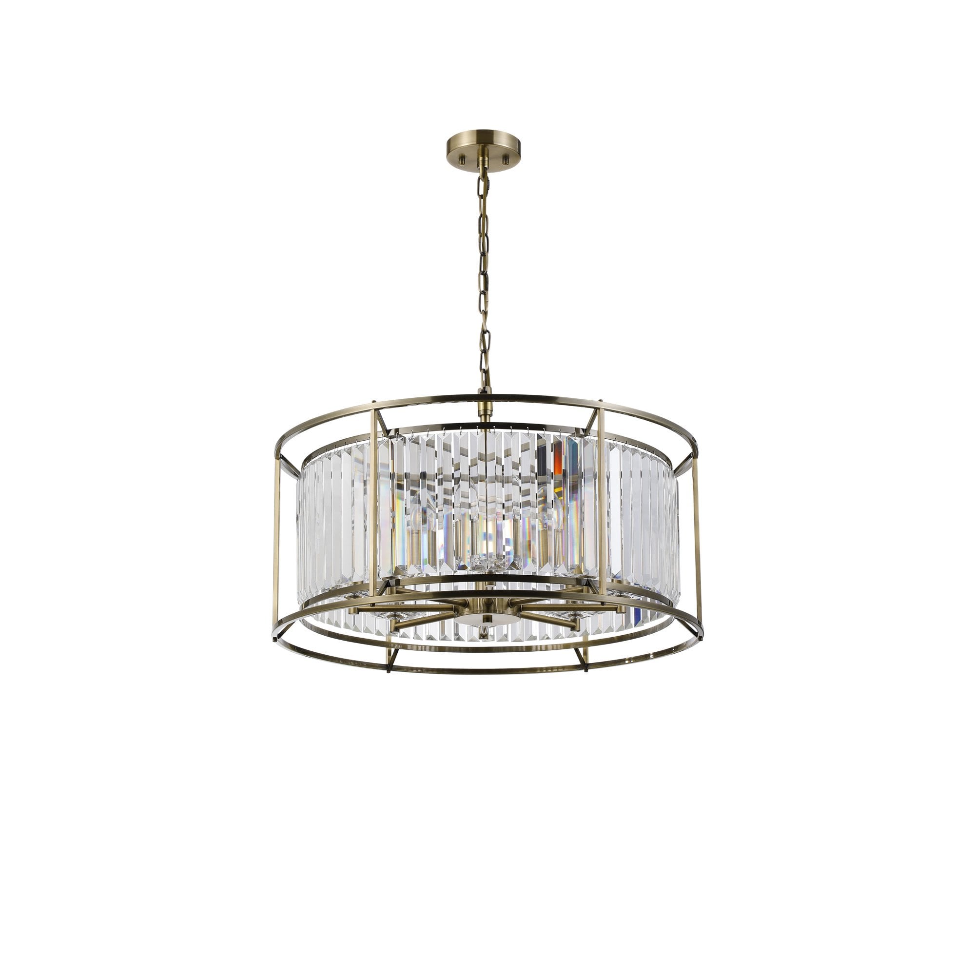 Fabula Oakhurst 8 Light Pendant/Semi-Flush Light - Antique Brass & Clear Glass