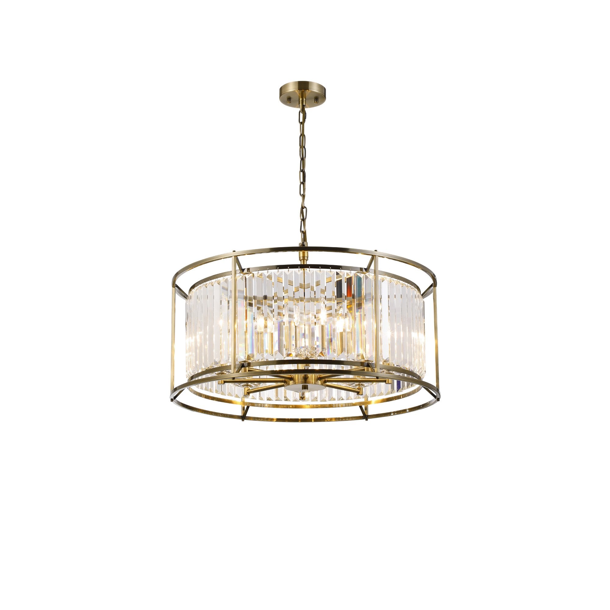 Fabula Oakhurst 8 Light Pendant/Semi-Flush Light - Antique Brass & Clear Glass