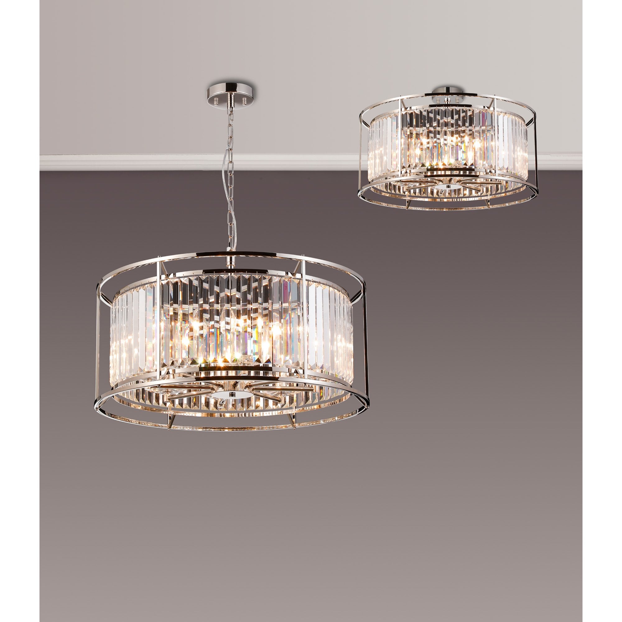 Fabula Oakhurst 8 Light Pendant/Semi-Flush Light - Polished Nickel & Clear Glass