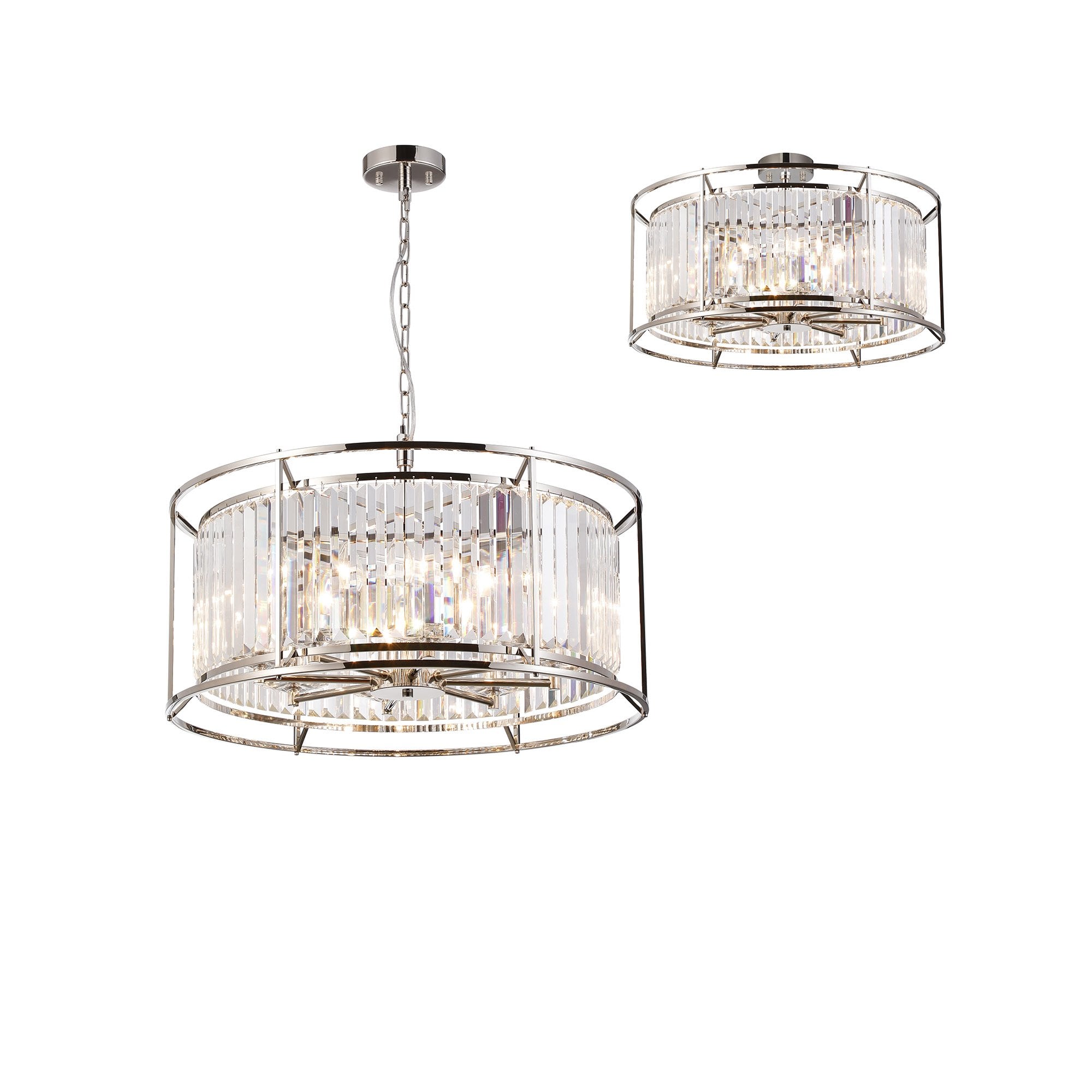 Fabula Oakhurst 8 Light Pendant/Semi-Flush Light - Polished Nickel & Clear Glass