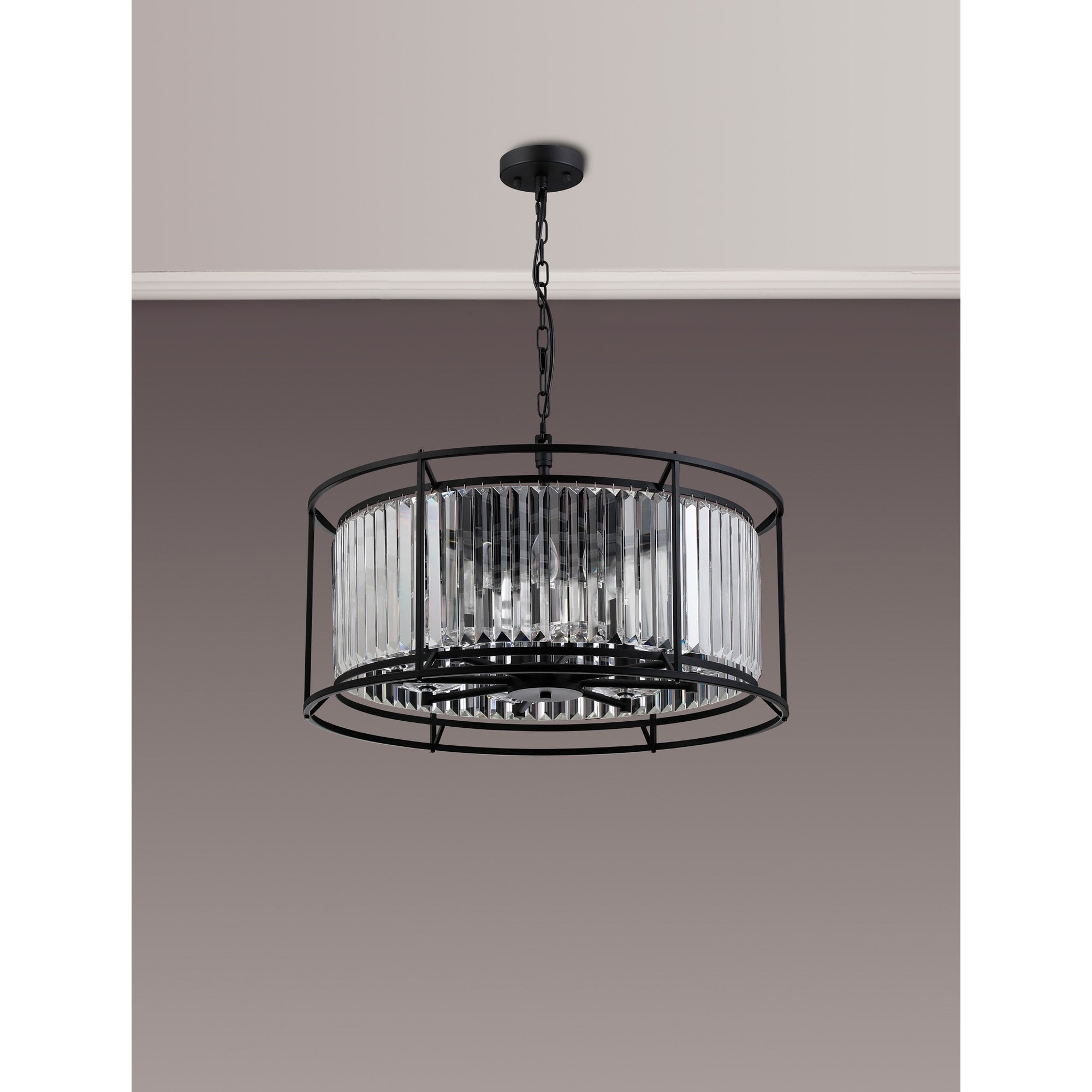 Fabula Oakhurst 8 Light Pendant/Semi-Flush Light - Satin Black & Clear Glass
