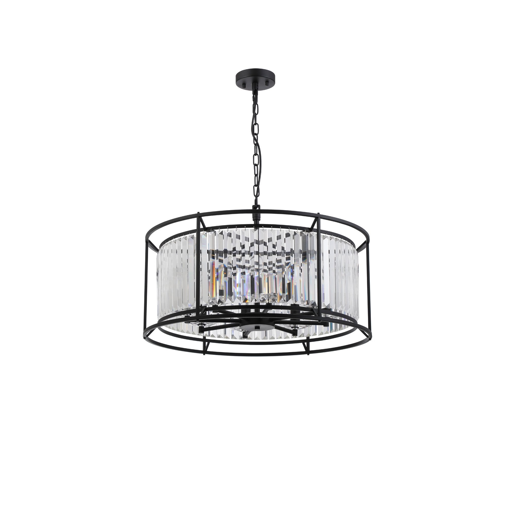 Fabula Oakhurst 8 Light Pendant/Semi-Flush Light - Satin Black & Clear Glass
