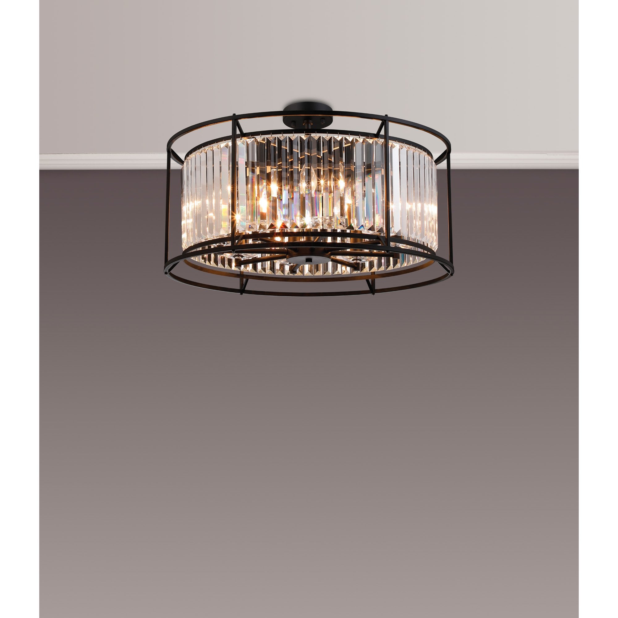 Fabula Oakhurst 8 Light Pendant/Semi-Flush Light - Satin Black & Clear Glass
