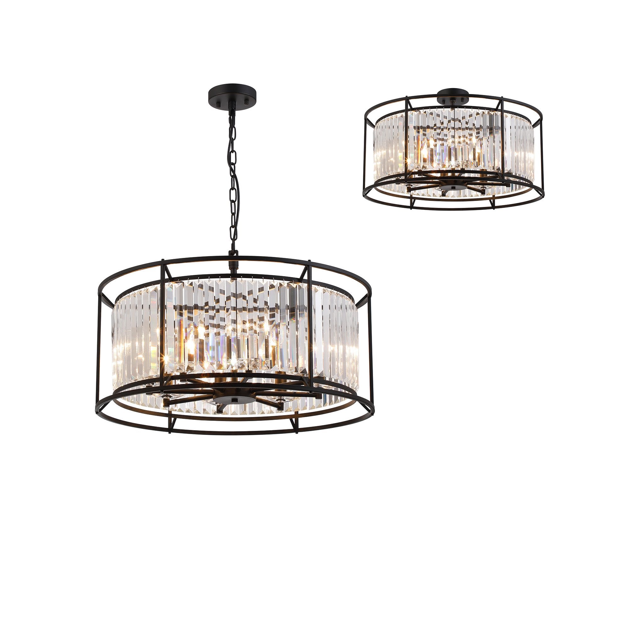Fabula Oakhurst 8 Light Pendant/Semi-Flush Light - Satin Black & Clear Glass