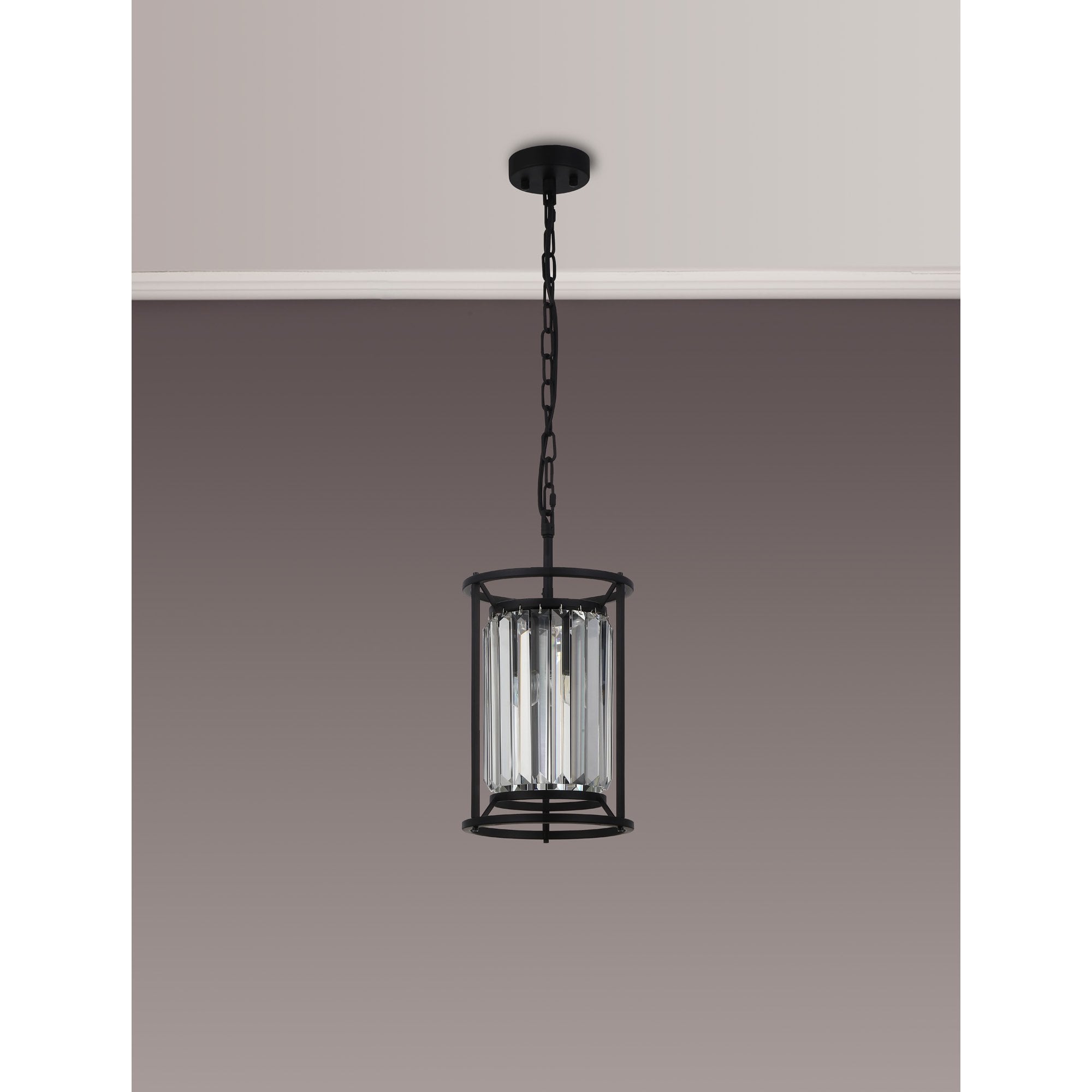 Fabula Oakhurst Single Pendant - Satin Black & Clear Glass