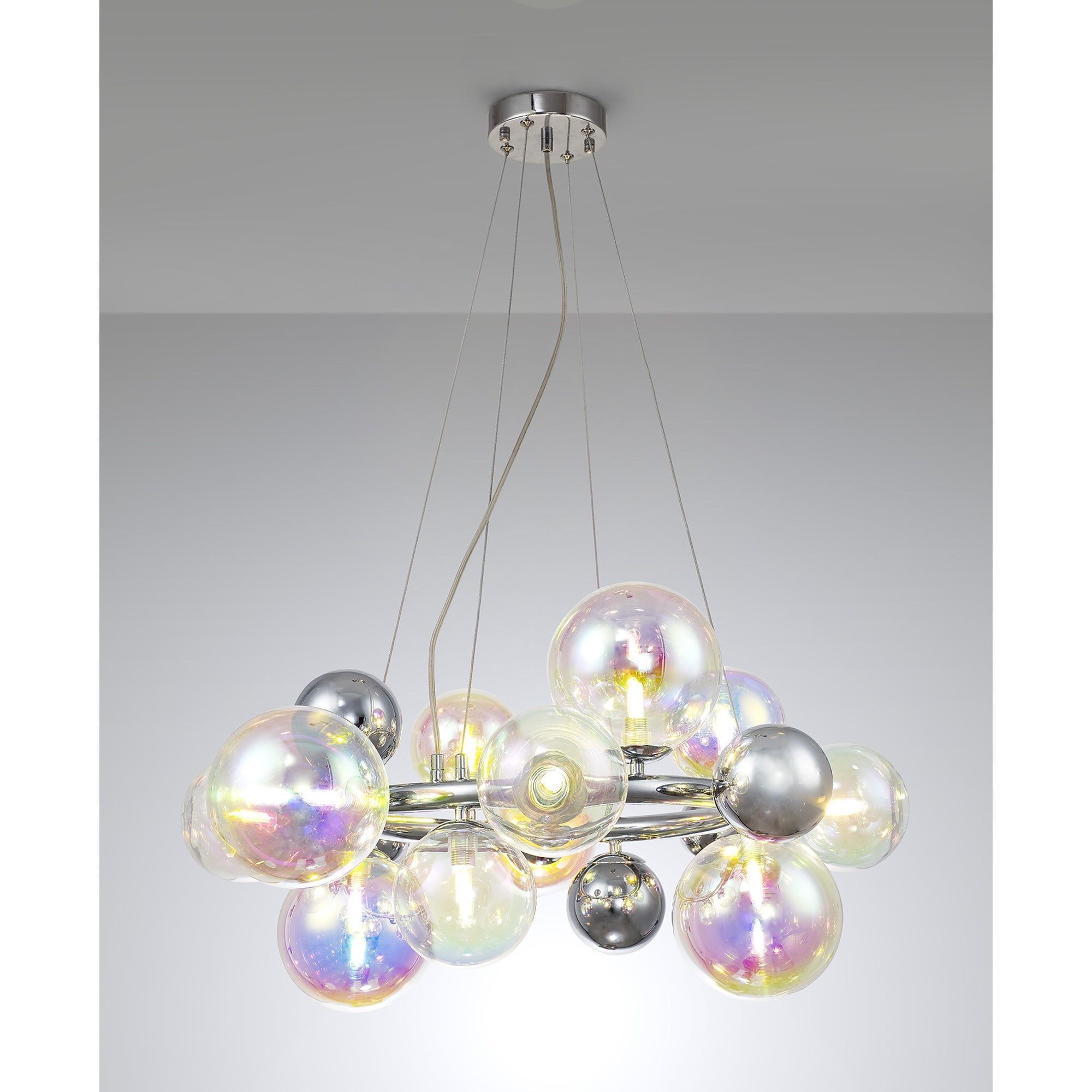 Fabula Roding 12 Light Circular Pendant - Polished Chrome & Iridescent Glass