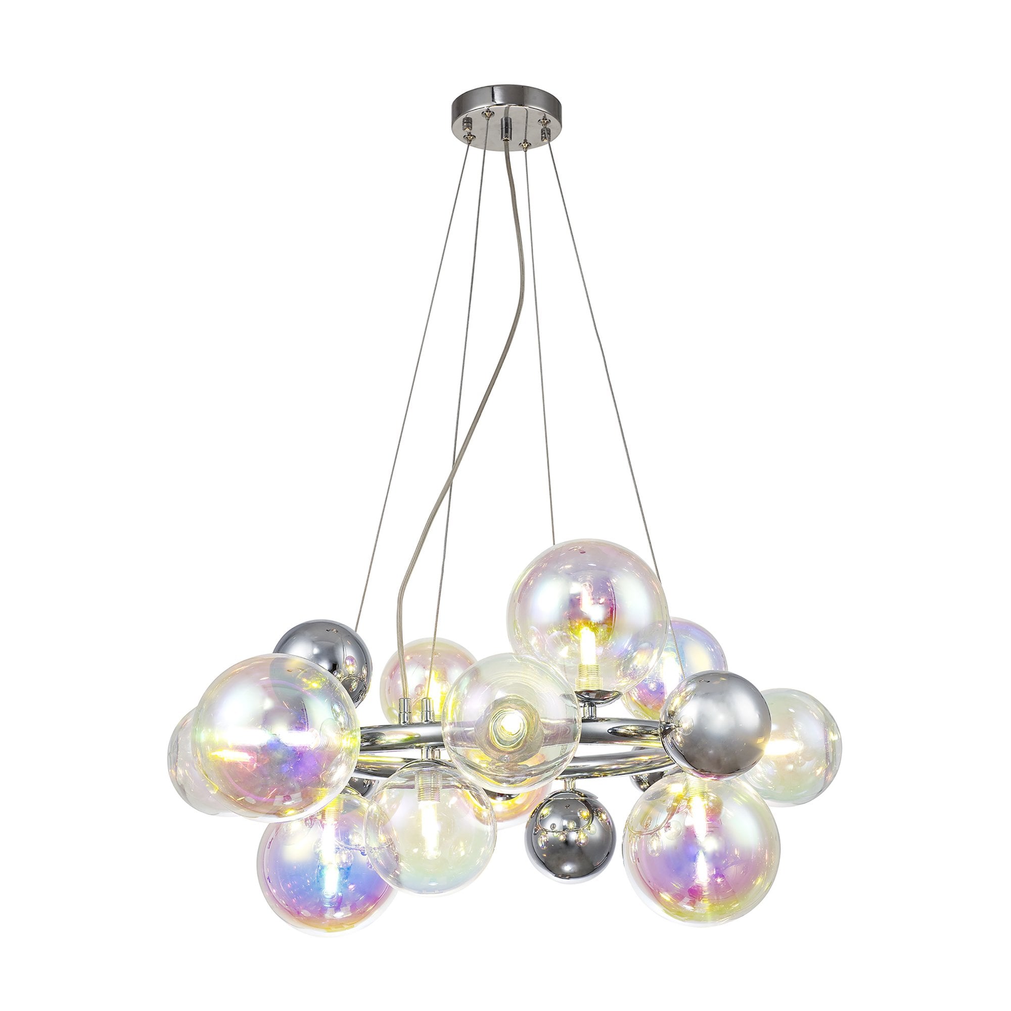 Fabula Roding 12 Light Circular Pendant - Polished Chrome & Iridescent Glass
