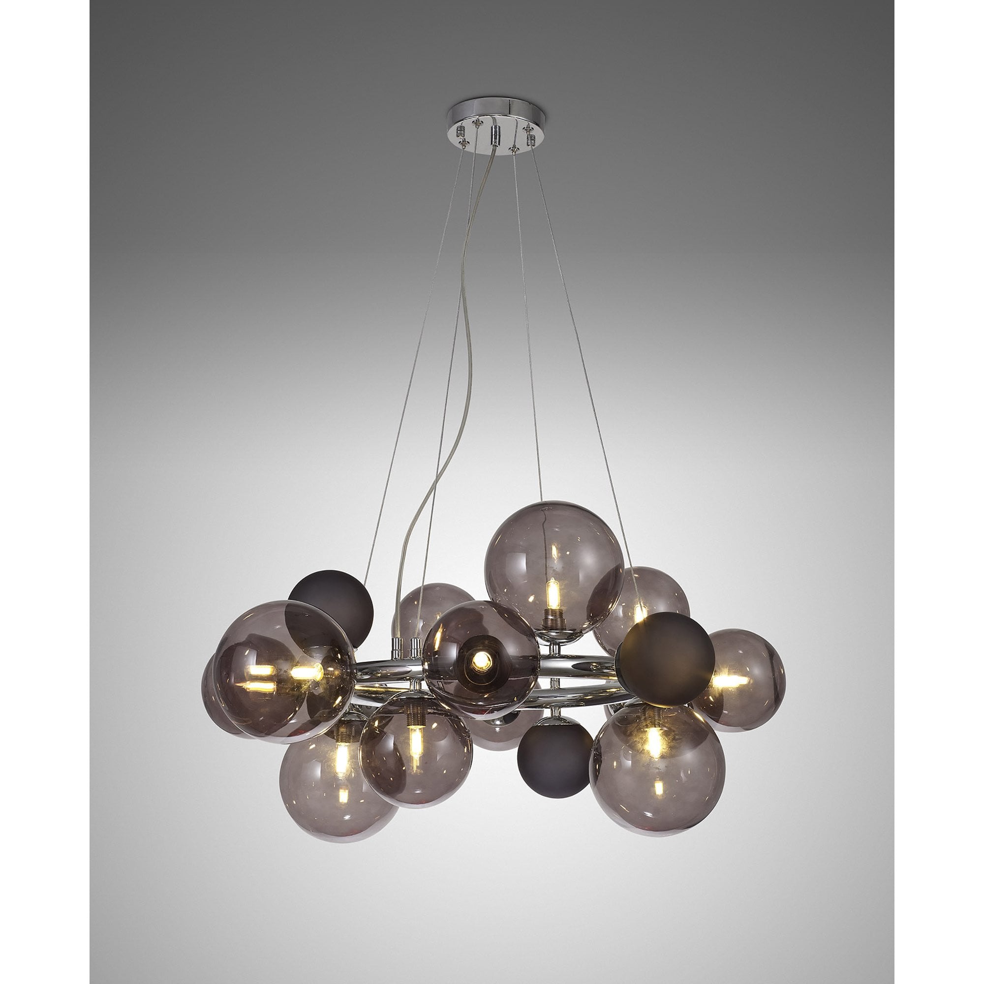 Fabula Roding 12 Light Circular Pendant - Polished Chrome, Smoked & Black Glass