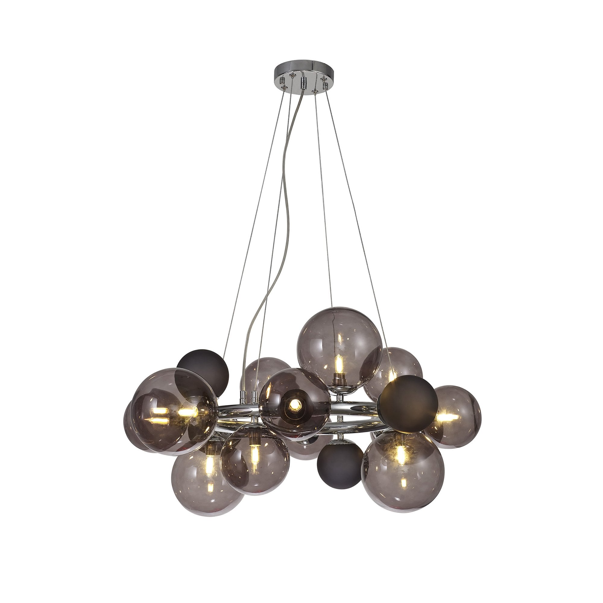Fabula Roding 12 Light Circular Pendant - Polished Chrome, Smoked & Black Glass