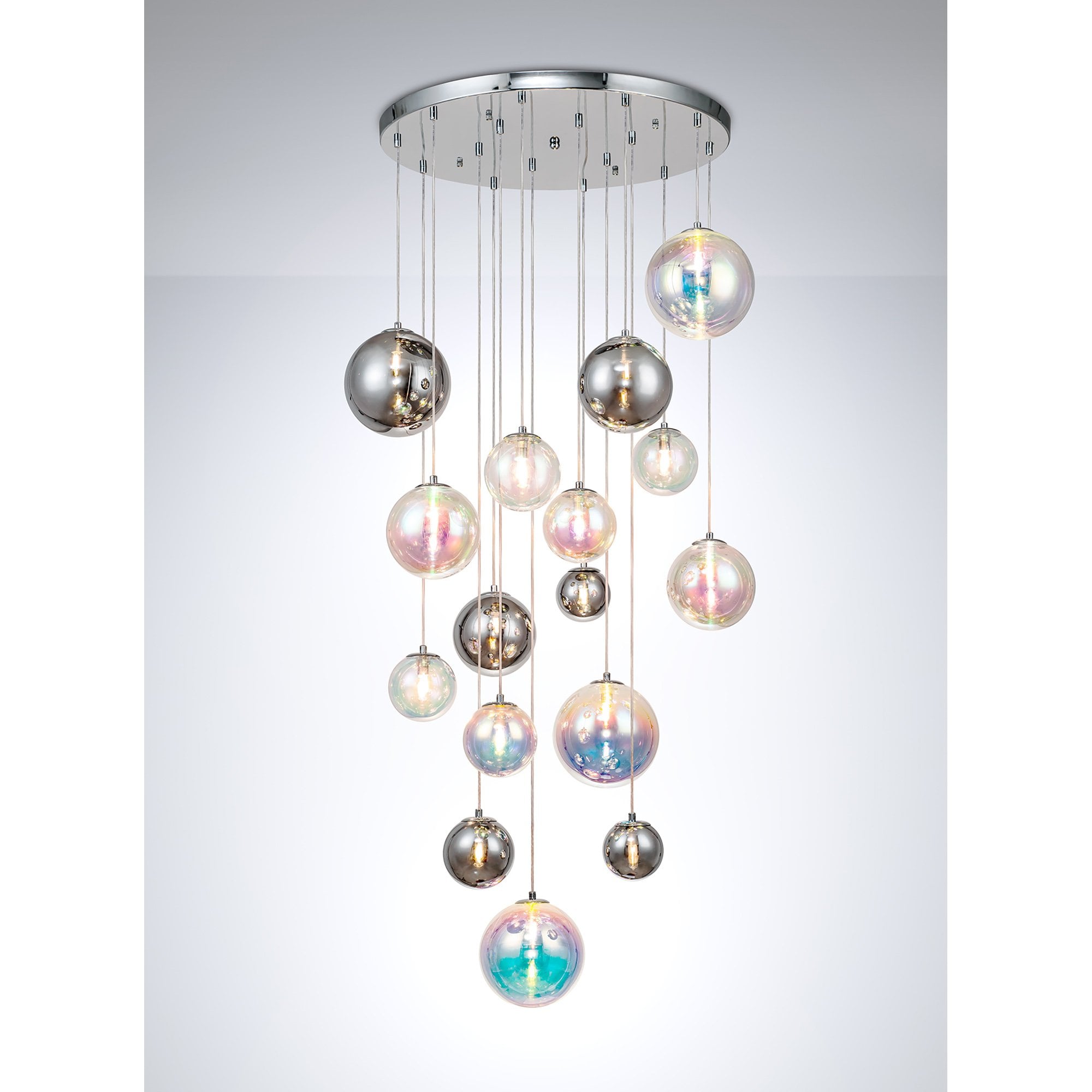 Fabula Roding 16 Light Pendant - Polished Chrome & Iridescent Glass