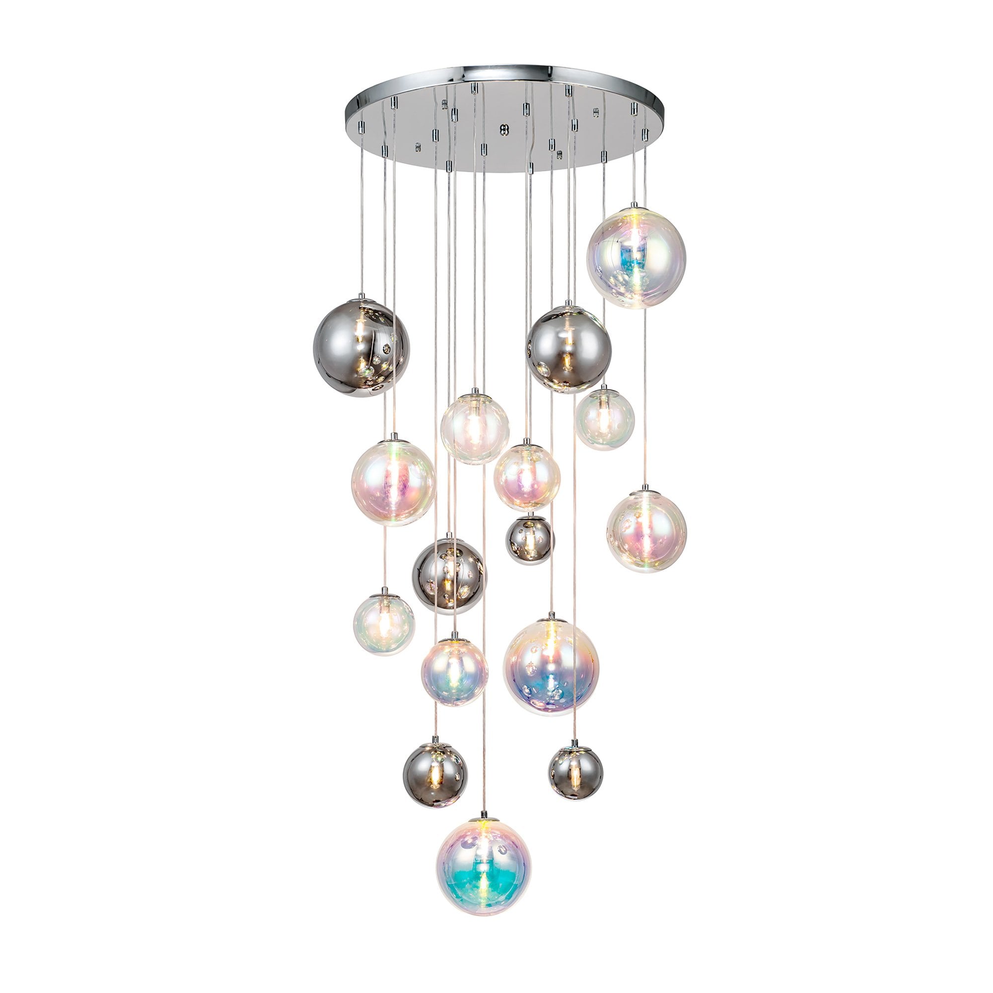 Fabula Roding 16 Light Pendant - Polished Chrome & Iridescent Glass