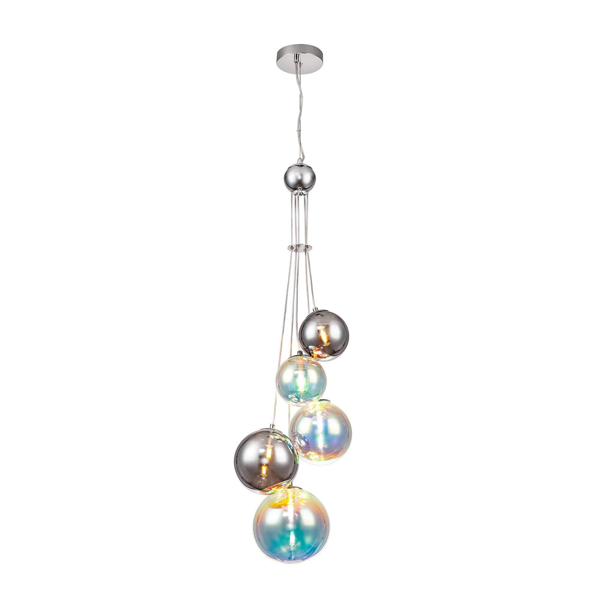 Fabula Roding 5 Light Pendant - Polished Chrome & Iridescent Glass