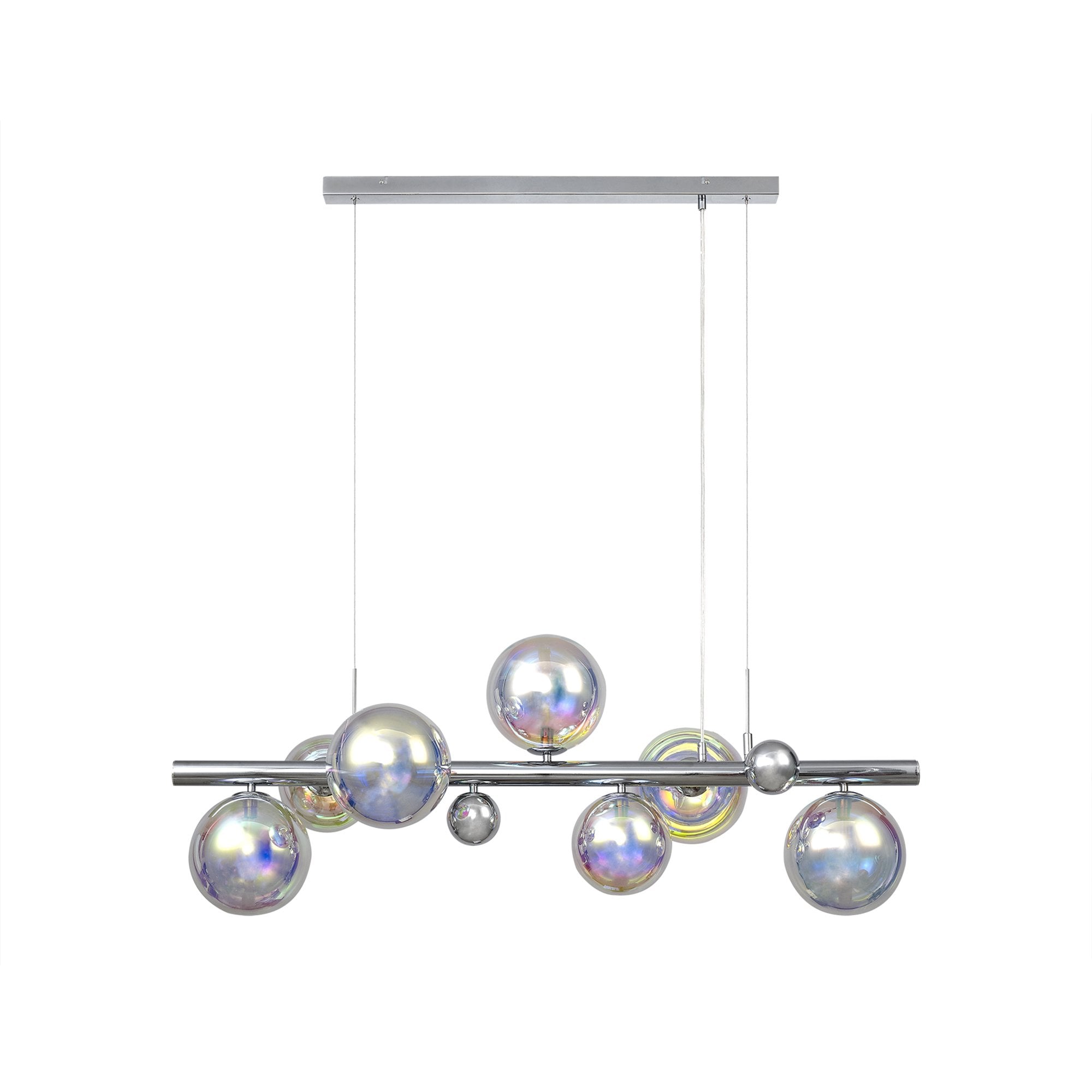 Fabula Roding 7 Light Linear Pendant - Polished Chrome & Iridescent Glass