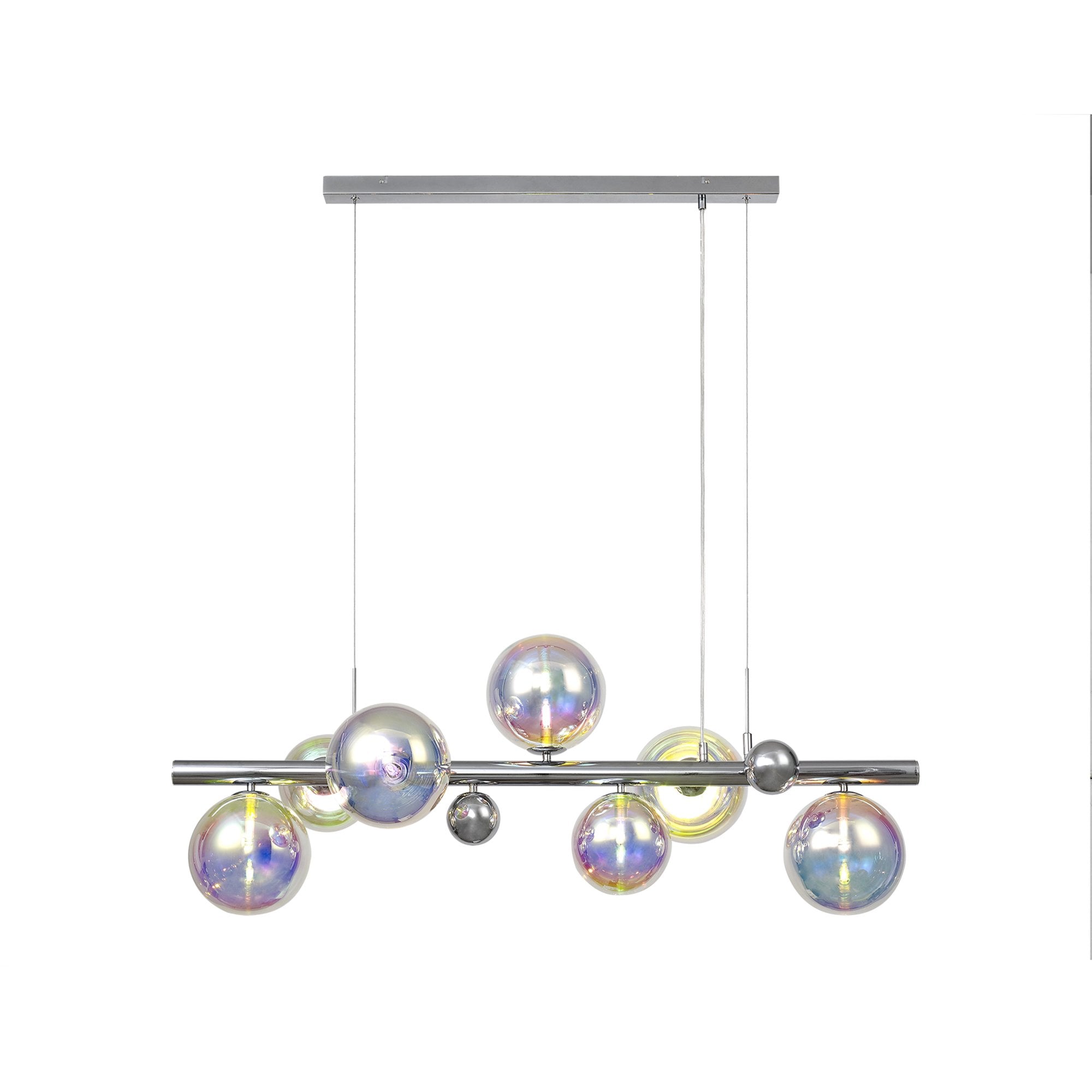 Fabula Roding 7 Light Linear Pendant - Polished Chrome & Iridescent Glass