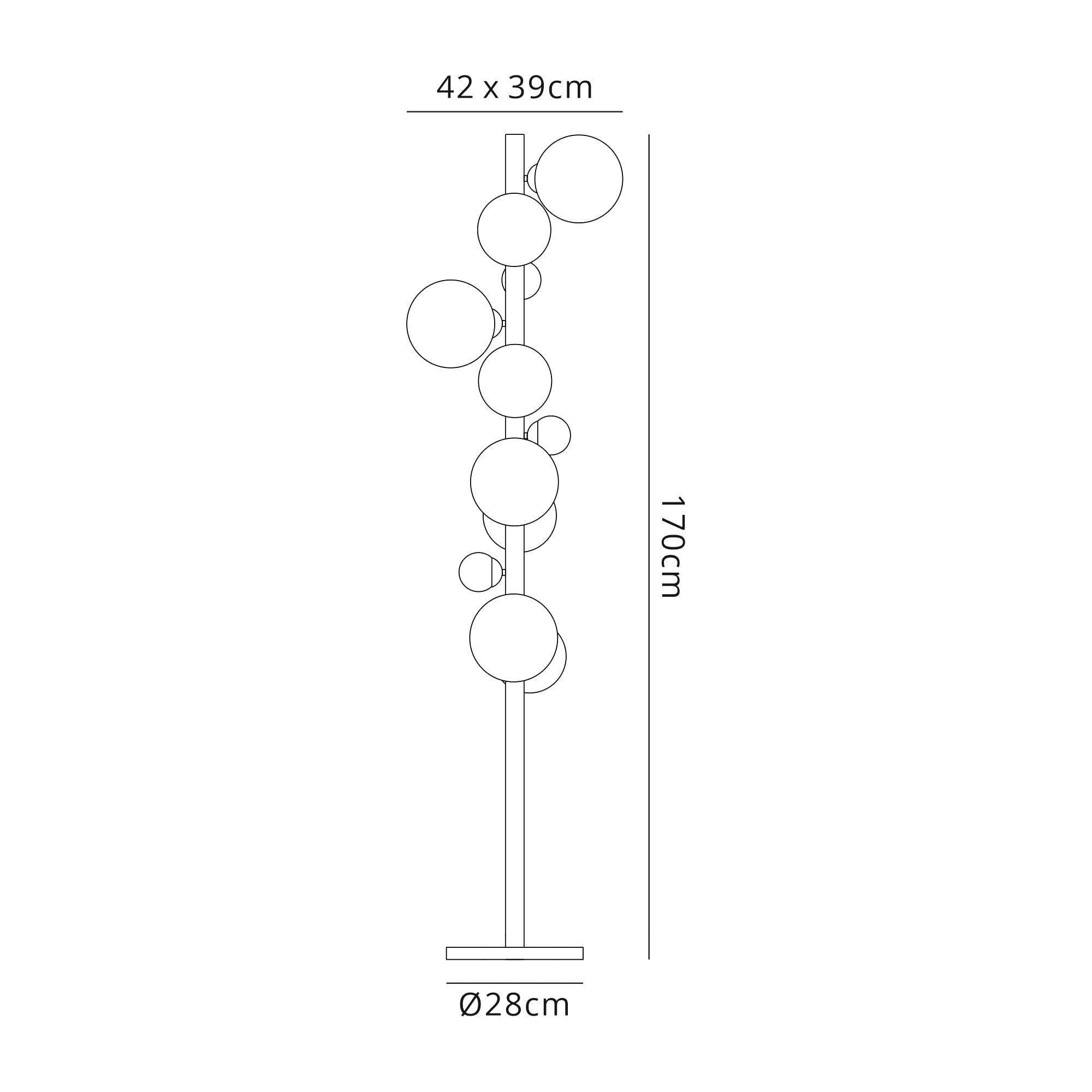 Fabula Roding 8 Light Floor Lamp - Polished Chrome, Black Marble & Iridescent Glass