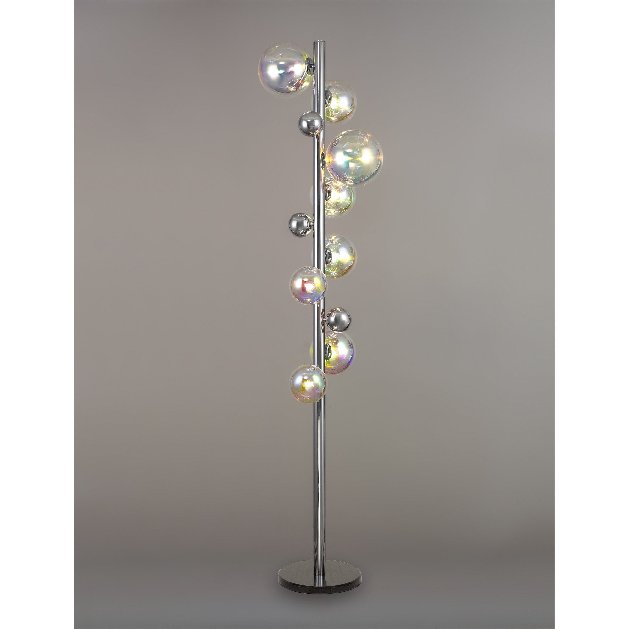 Fabula Roding 8 Light Floor Lamp - Polished Chrome, Black Marble & Iridescent Glass