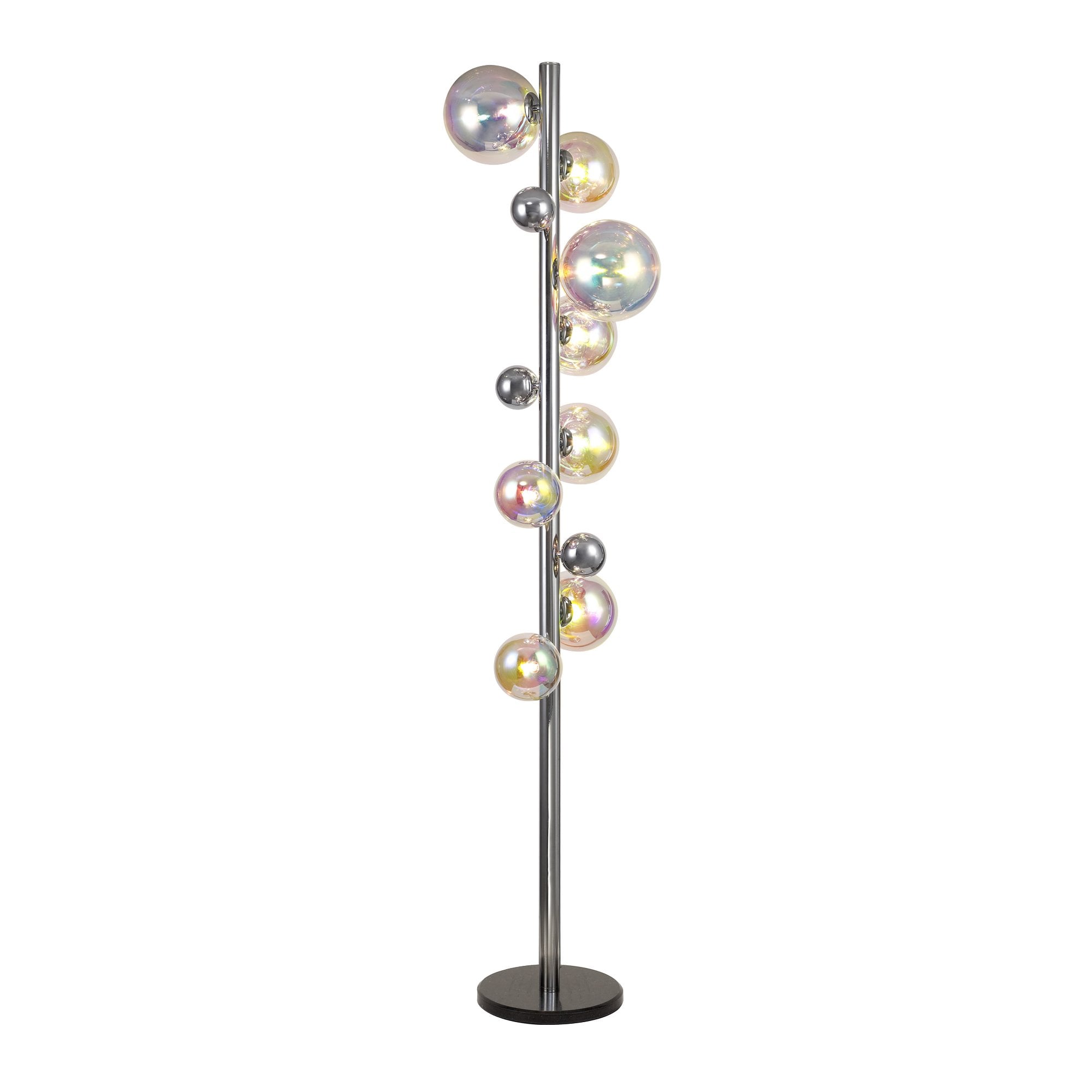 Fabula Roding 8 Light Floor Lamp - Polished Chrome, Black Marble & Iridescent Glass