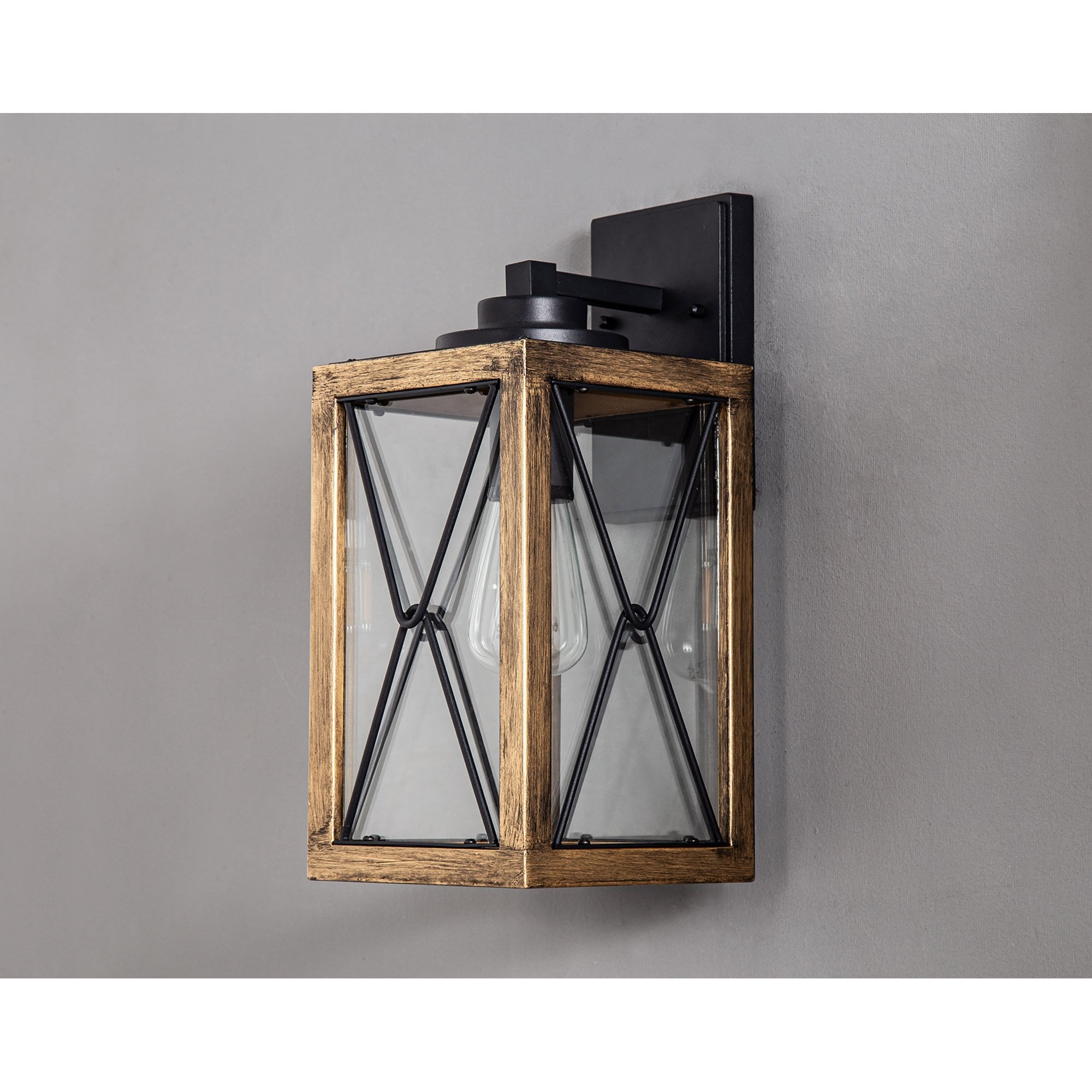 Fabula Sandford Large Single Wall Lamp - Wood Effect, Black & Clear Glass - IP54