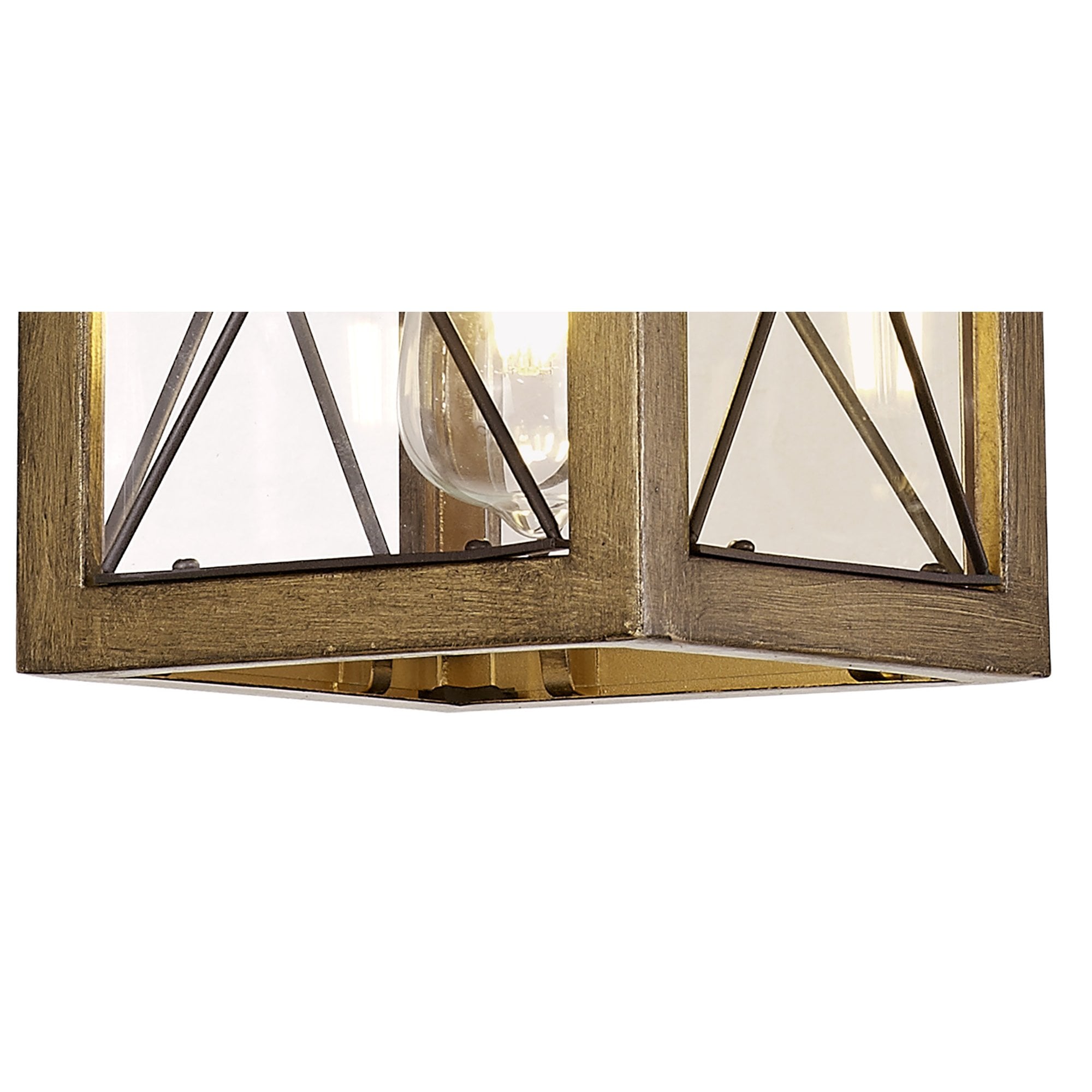 Fabula Sandford Single Pendant - Wood Effect, Black & Clear Glass - IP54