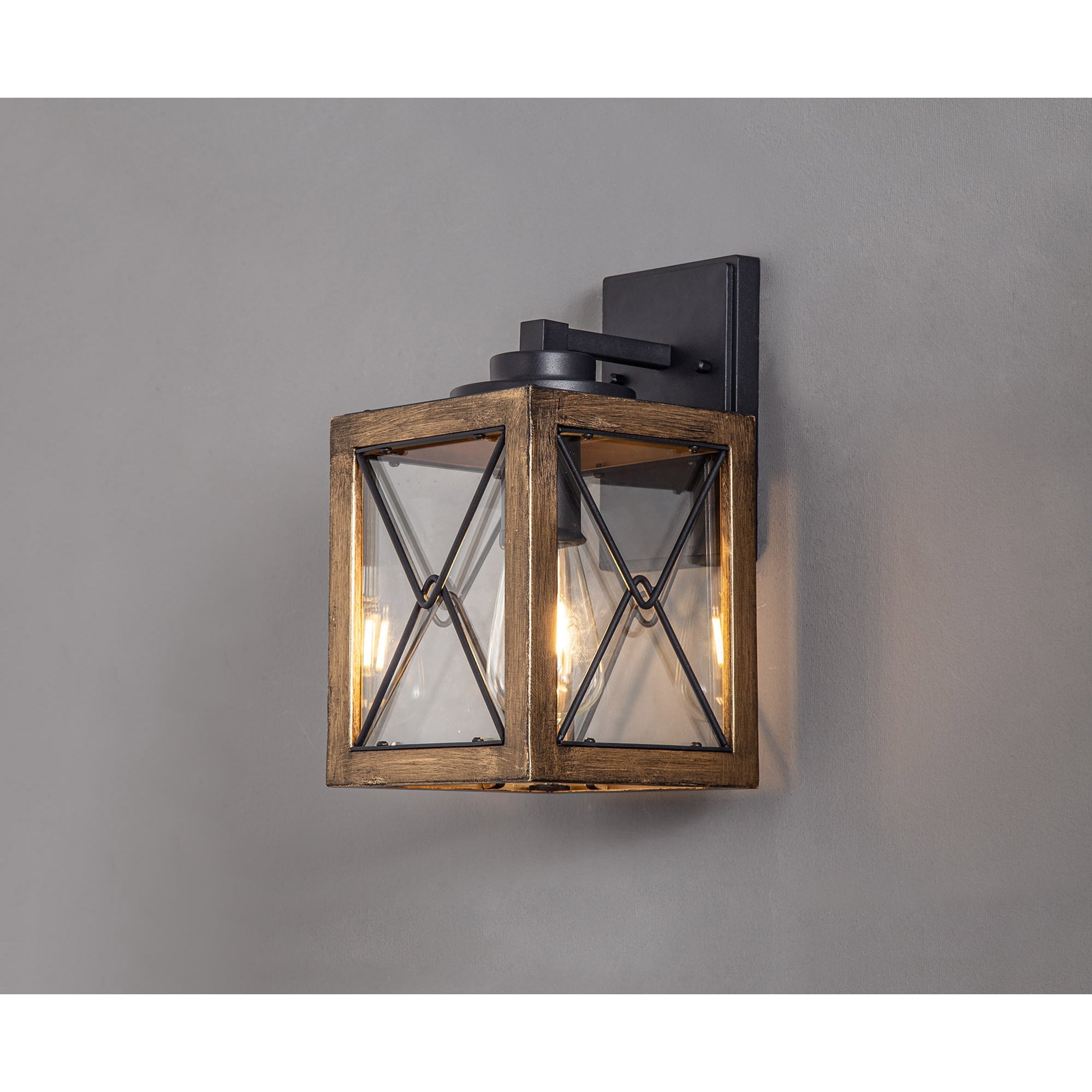 Fabula Sandford Small Single Wall Lamp - Wood Effect, Black & Clear Glass - IP54