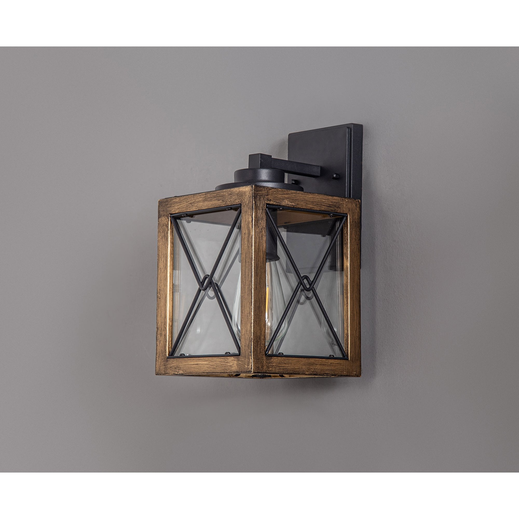 Fabula Sandford Small Single Wall Lamp - Wood Effect, Black & Clear Glass - IP54