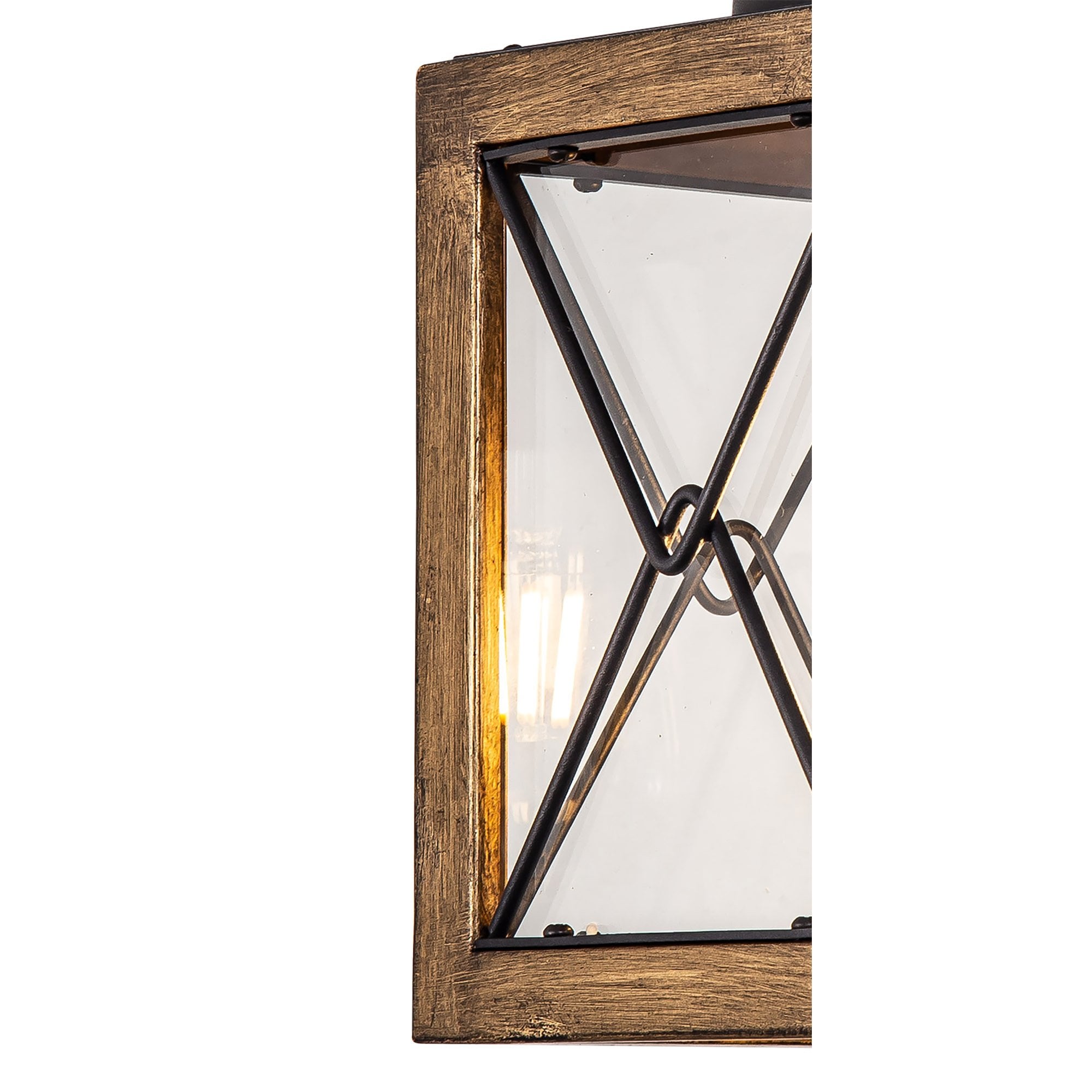 Fabula Sandford Small Single Wall Lamp - Wood Effect, Black & Clear Glass - IP54
