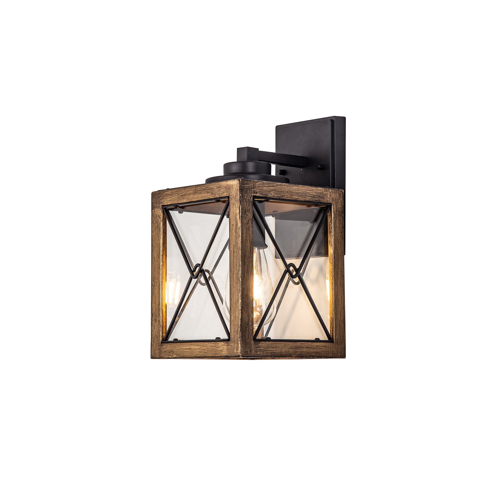 Fabula Sandford Small Single Wall Lamp - Wood Effect, Black & Clear Glass - IP54