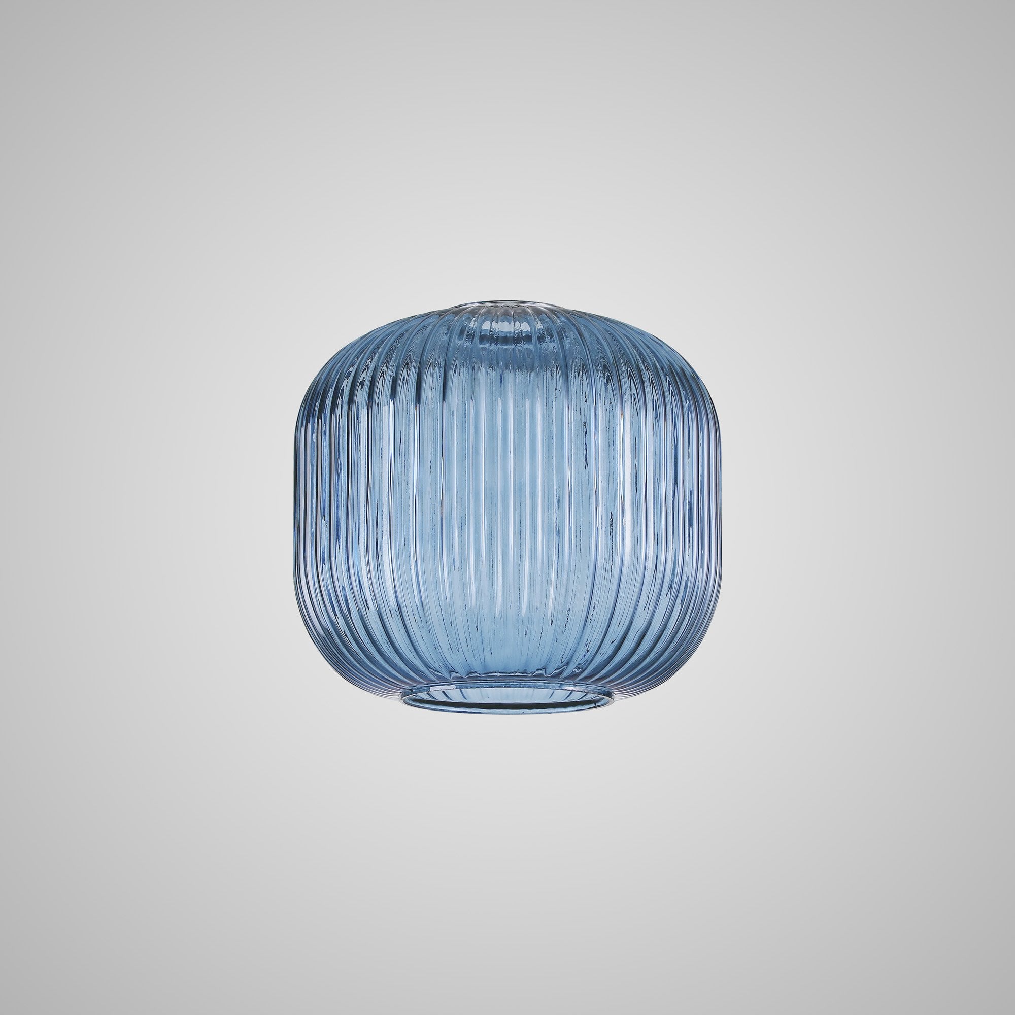 Fabula Springfield 20cm Pumpkin Shaped Ribbed Shade - Petrol Blue Glass - Shade Only