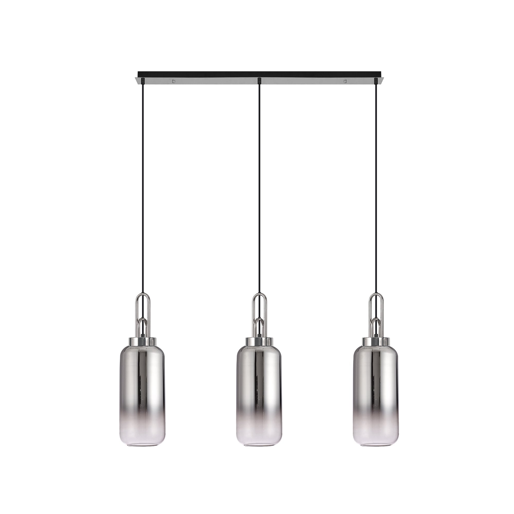 Fabula Springfield 3 Light Linear Pendant - 16cm Cylinder Glass Shades - Polished Nickel & Smoked Fade Glass