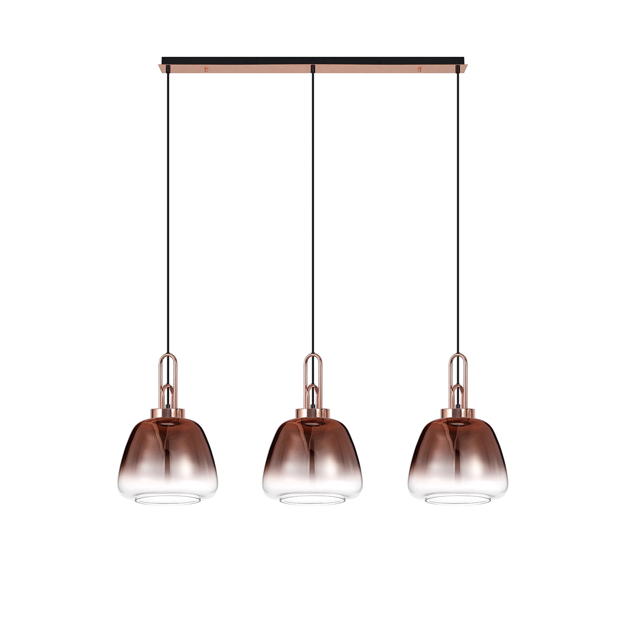 Fabula Springfield 3 Light Linear Pendant - 28cm Trapezium Glass Shades - Matt Black & Copper Fade Glass
