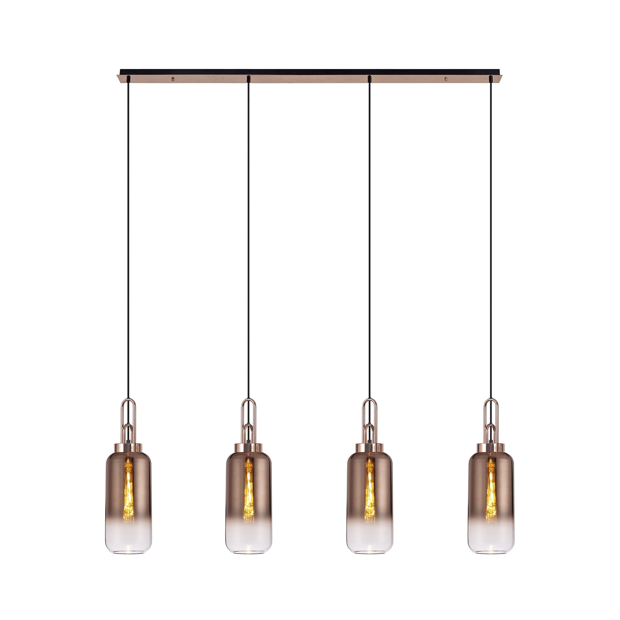 Fabula Springfield 4 Light Linear Pendant - 16cm Cylinder Glass Shades - Copper & Copper Fade Glass