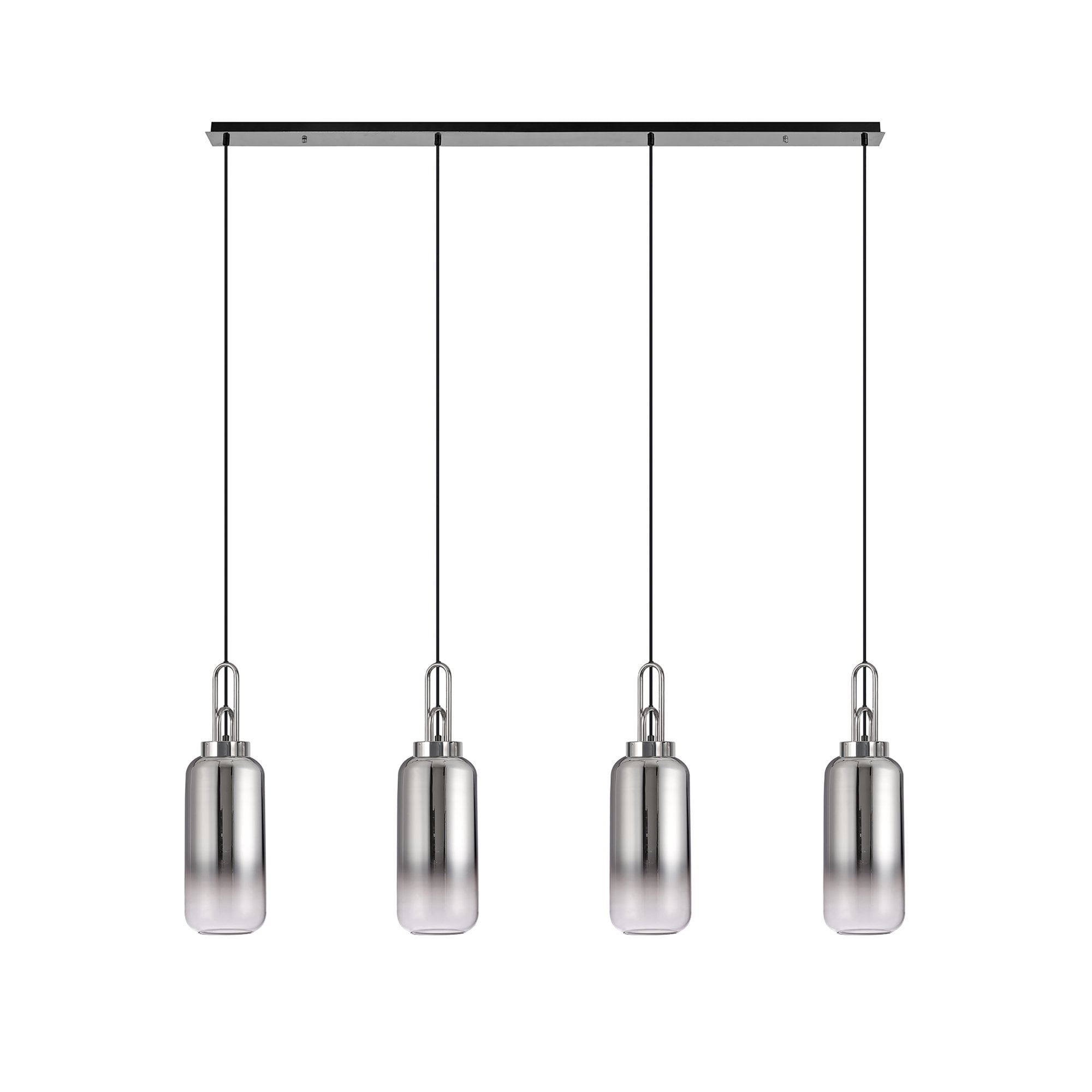 Fabula Springfield 4 Light Linear Pendant - 16cm Cylinder Glass Shades - Polished Nickel & Smoked Fade Glass