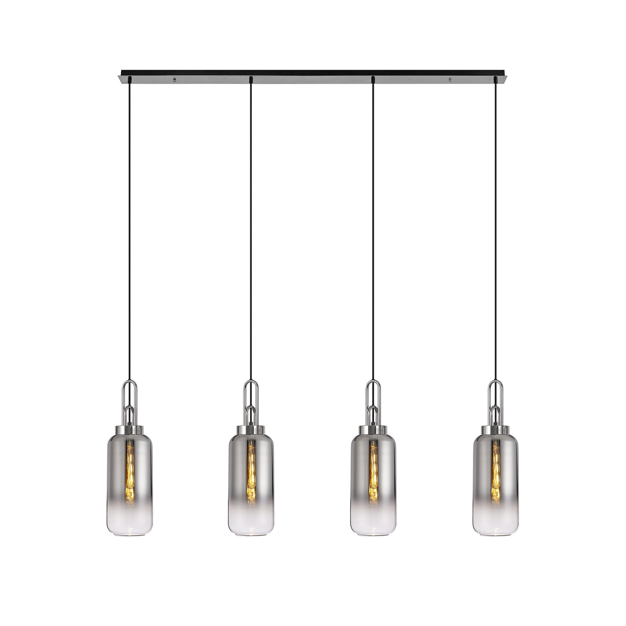 Fabula Springfield 4 Light Linear Pendant - 16cm Cylinder Glass Shades - Polished Nickel & Smoked Fade Glass