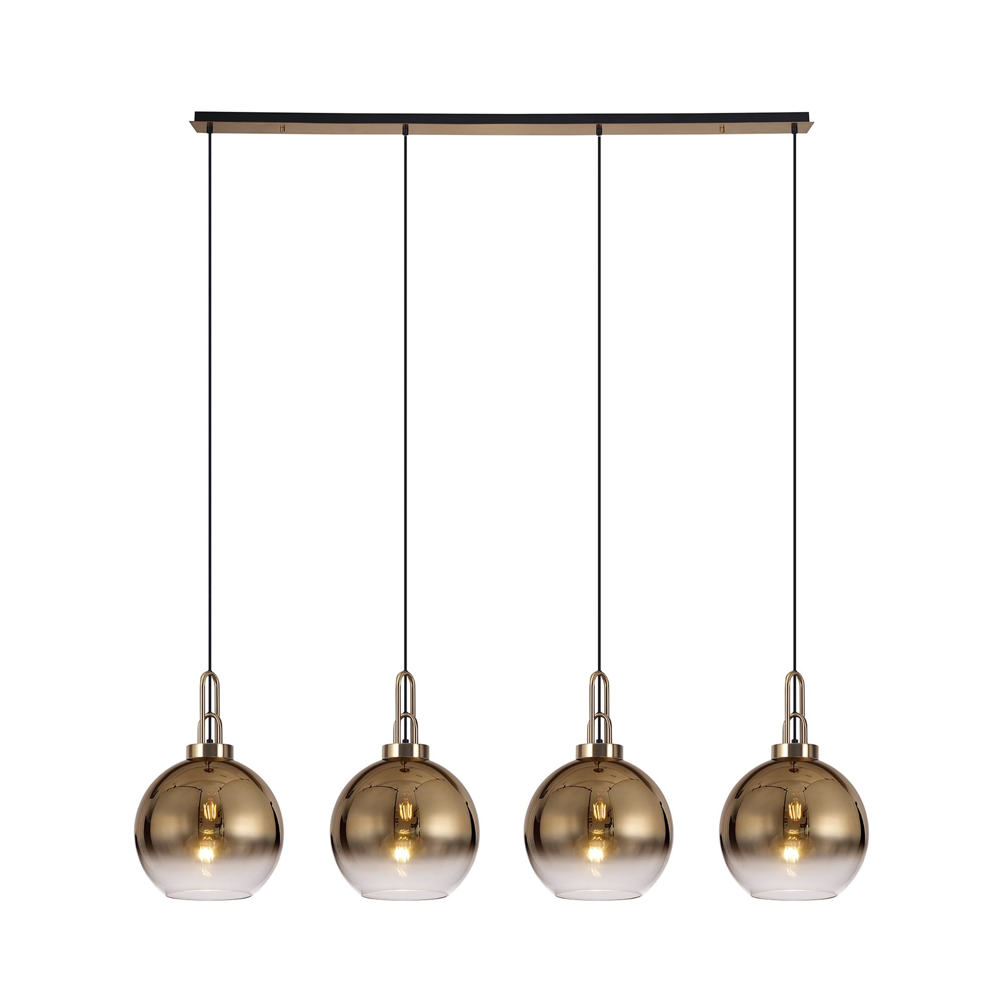 Fabula Springfield 4 Light Linear Pendant - 30cm Globe Glass Shades - Brass Gold & Brass Gold Fade Glass