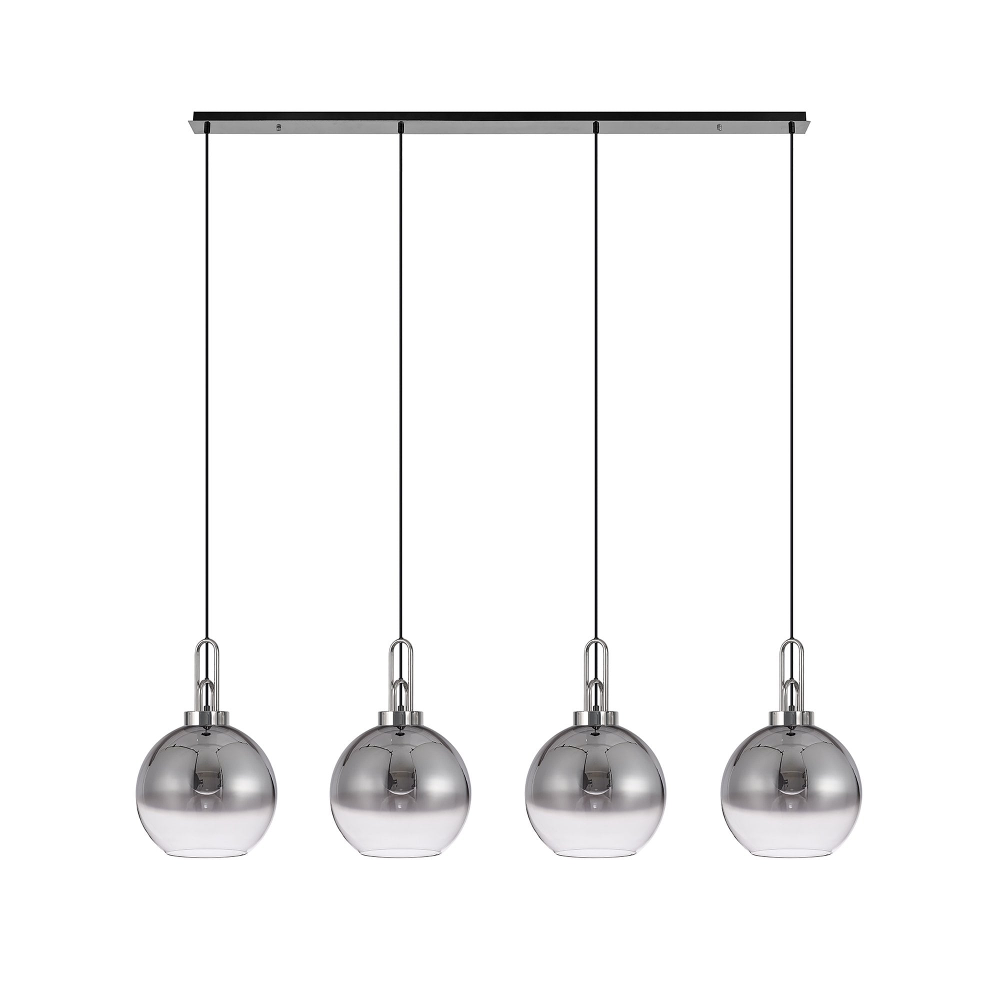 Fabula Springfield 4 Light Linear Pendant - 30cm Globe Glass Shades - Polished Nickel & Smoked Fade Glass