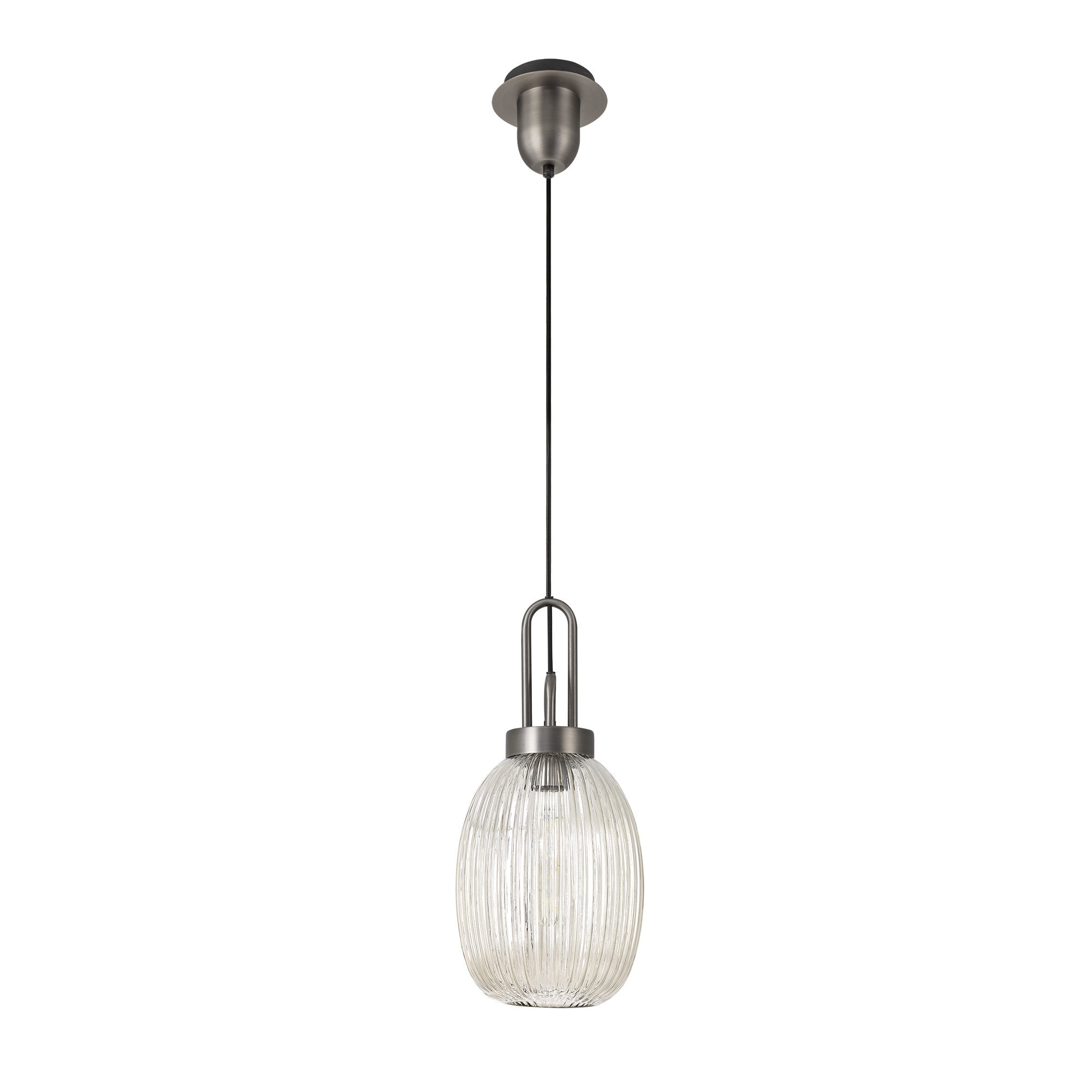 Fabula Springfield Single Pendant - 20cm Almond Ribbed Glass Shade - Antique Silver & Champagne Glass