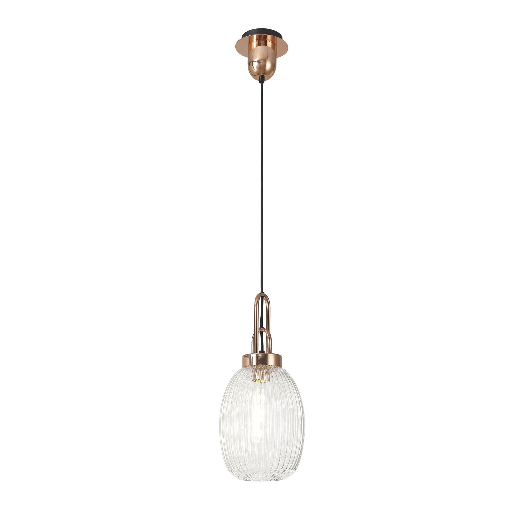 Fabula Springfield Single Pendant - 20cm Almond Ribbed Glass Shade - Copper & Clear Glass