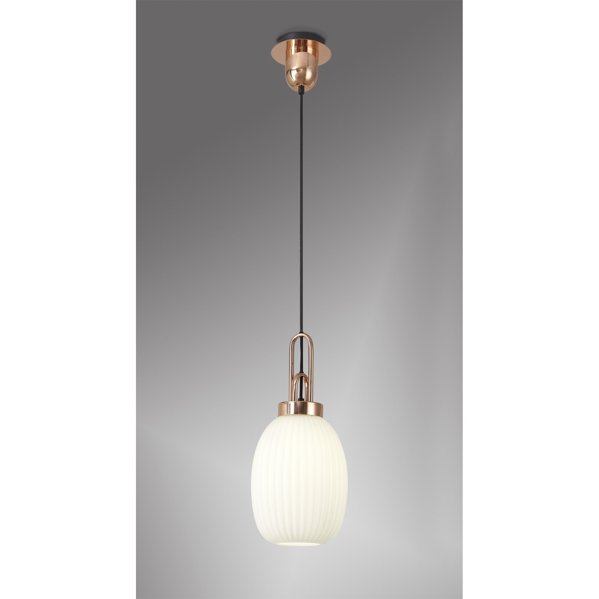 Fabula Springfield Single Pendant - 20cm Almond Ribbed Glass Shade - Copper & Opal Glass