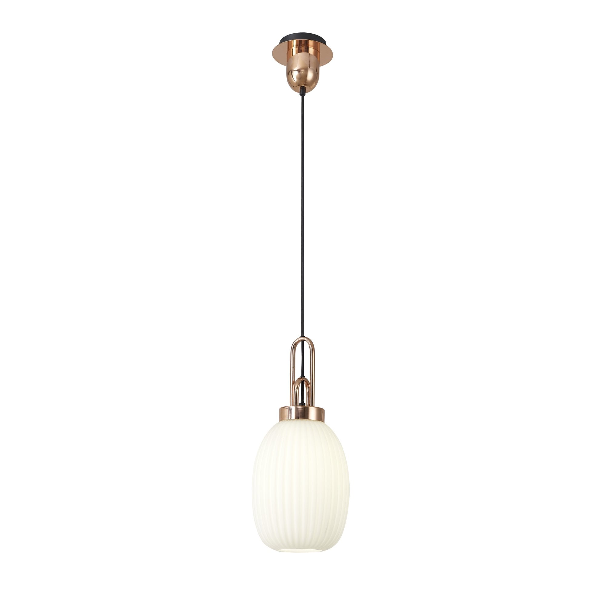 Fabula Springfield Single Pendant - 20cm Almond Ribbed Glass Shade - Copper & Opal Glass