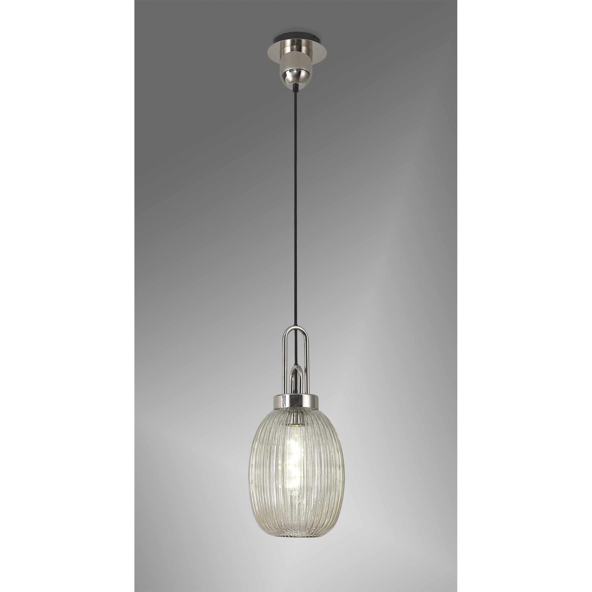 Fabula Springfield Single Pendant - 20cm Almond Ribbed Glass Shade - Polished Nickel & Champagne Glass
