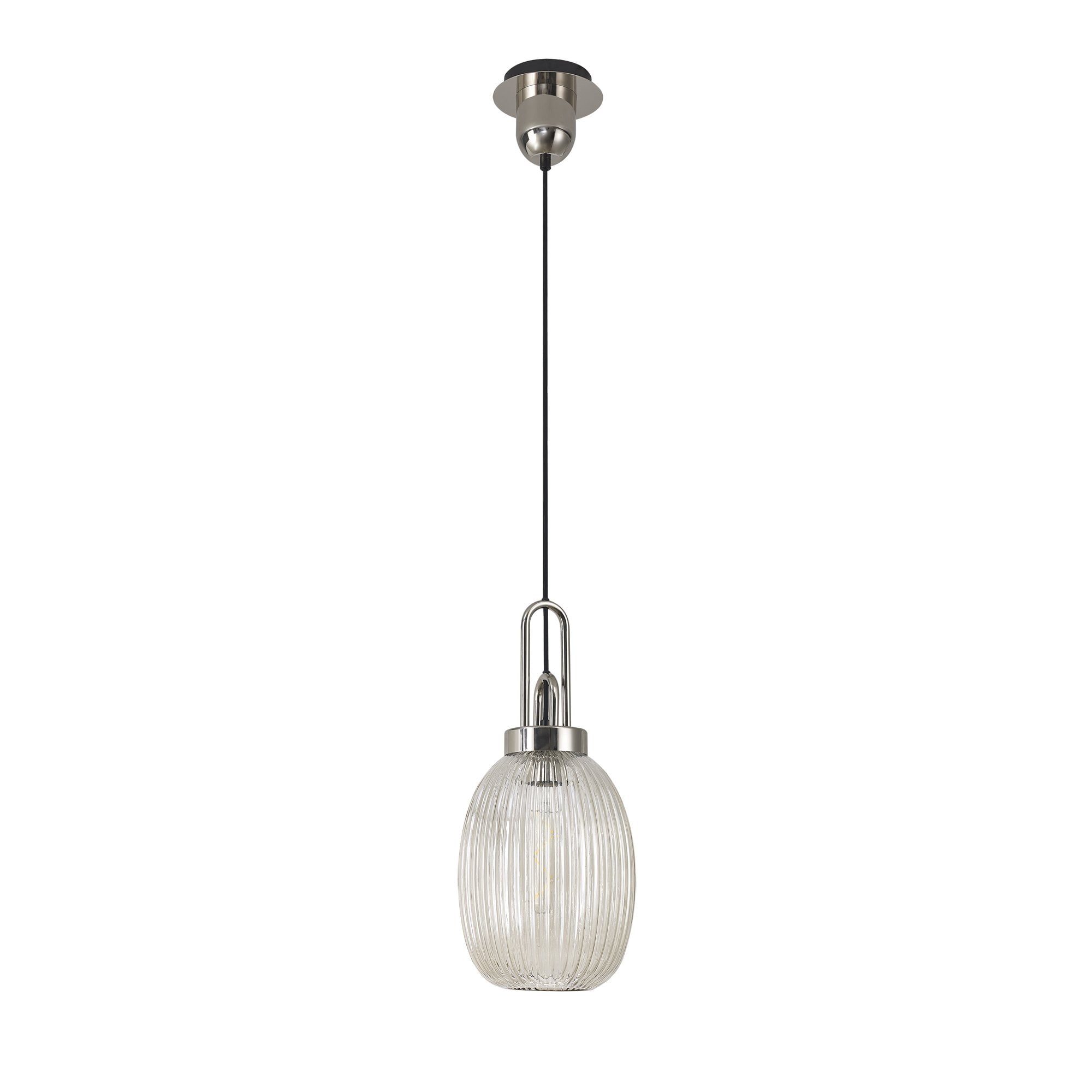 Fabula Springfield Single Pendant - 20cm Almond Ribbed Glass Shade - Polished Nickel & Champagne Glass