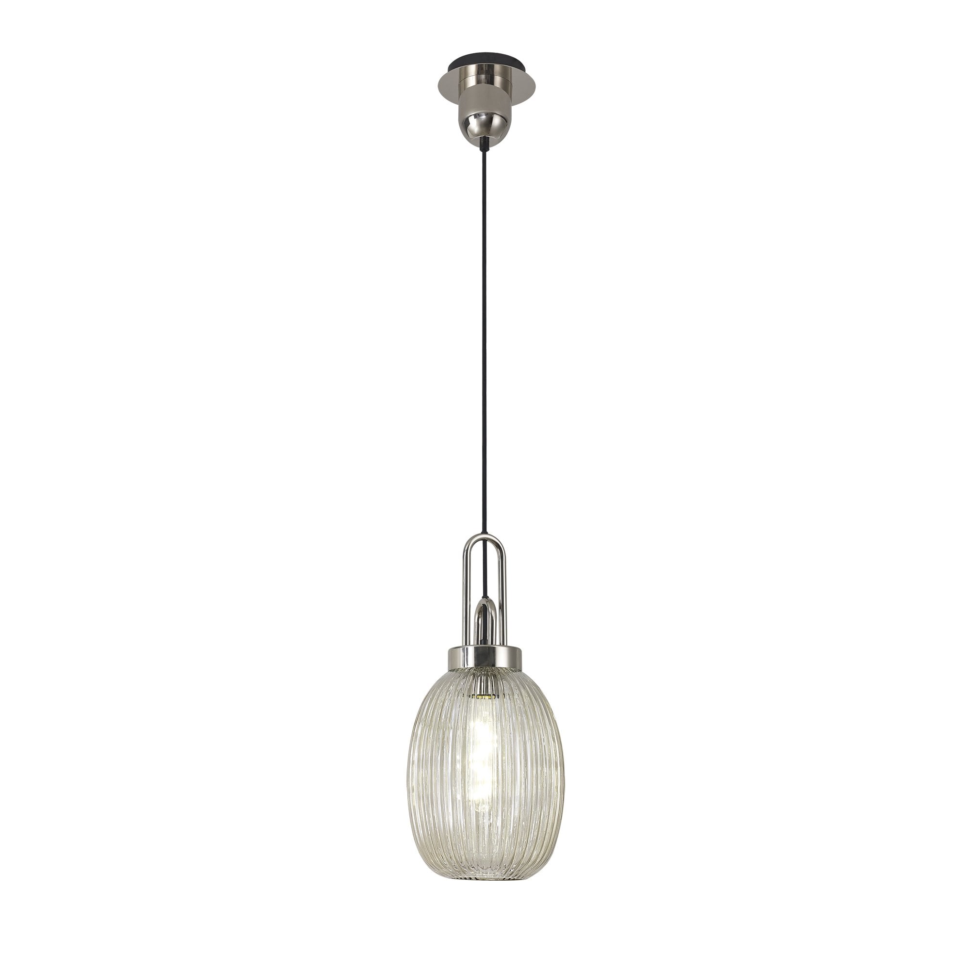 Fabula Springfield Single Pendant - 20cm Almond Ribbed Glass Shade - Polished Nickel & Champagne Glass