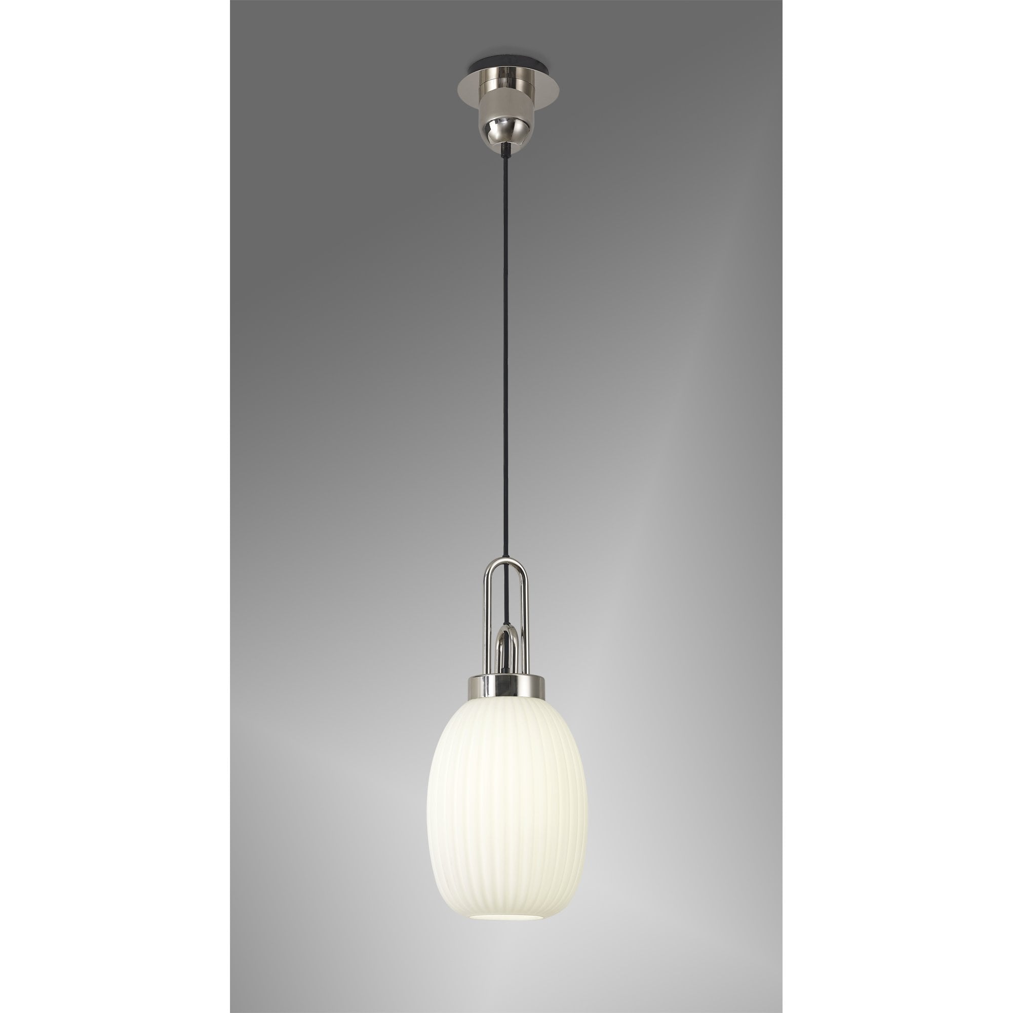 Fabula Springfield Single Pendant - 20cm Almond Ribbed Glass Shade - Polished Nickel & Opal Glass